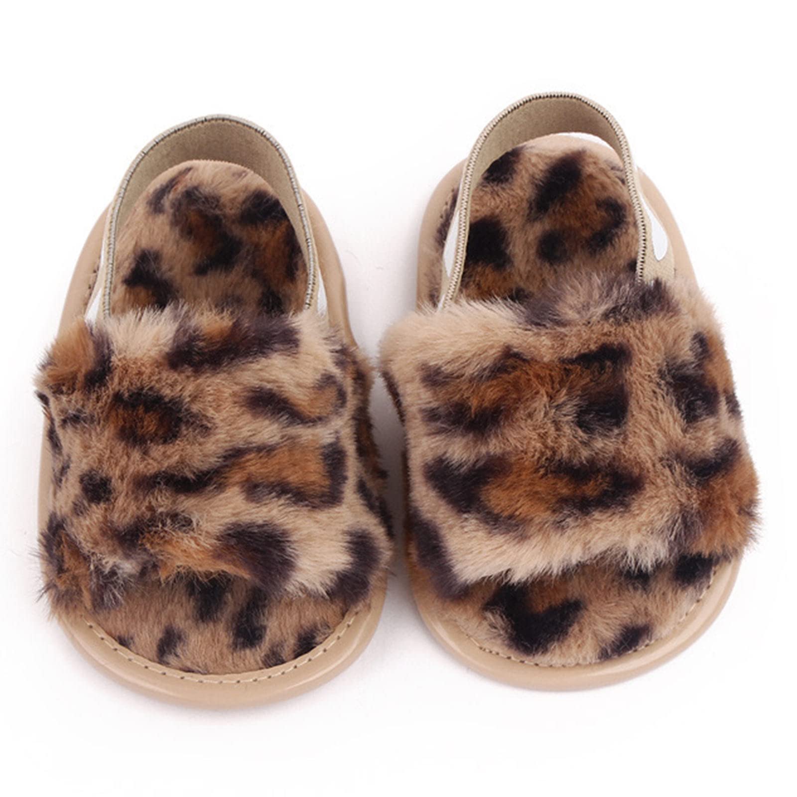 2 Pack Baby Girls Sandals - Soft Elastic Back Strap First Walker Shoes | Faux Fur House Slippers for Toddlers (Pink/White) - Perfect for Indoor Play, Nursery & Princess Dress Up