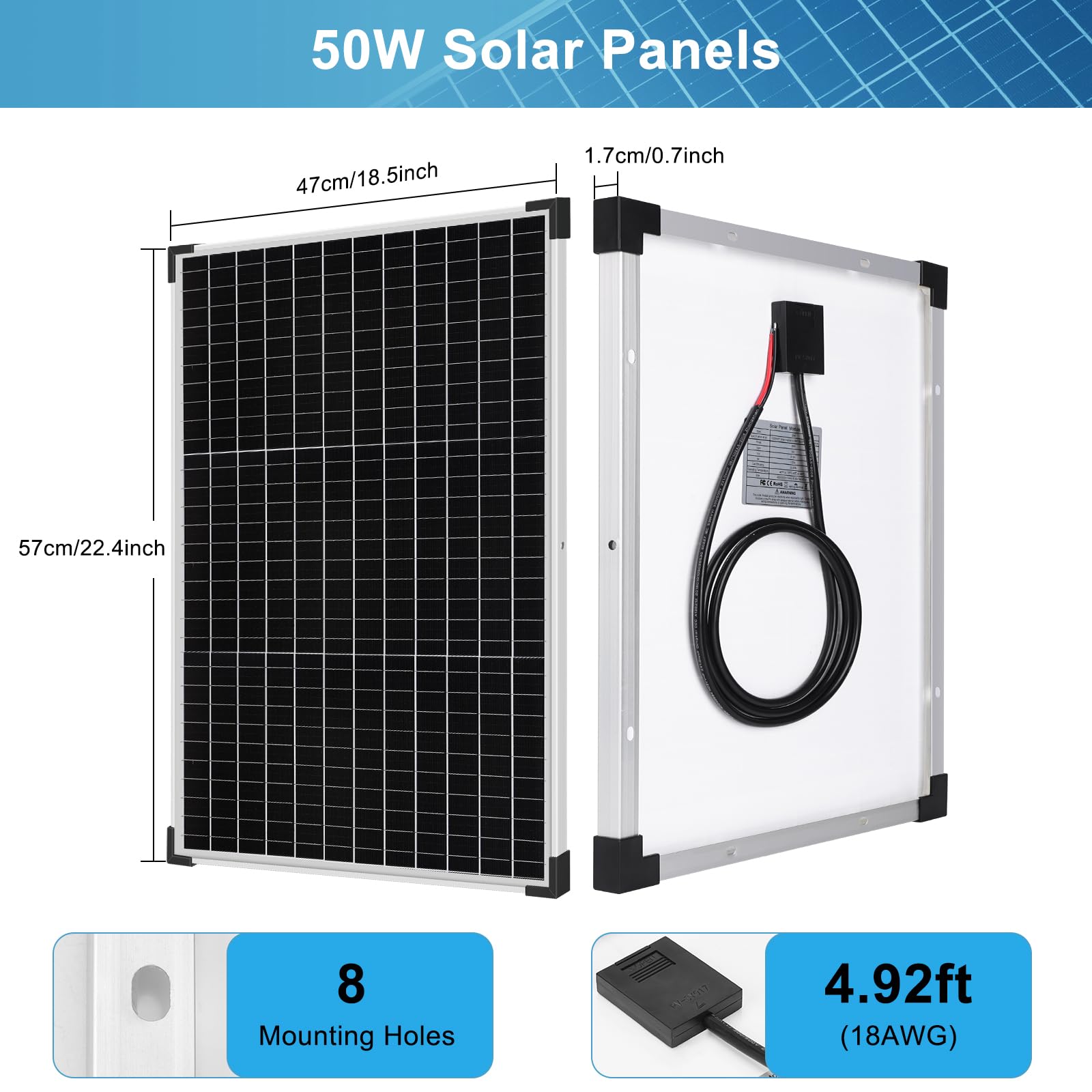 DYVIAHOME 50W 12V Monocrystalline Solar Panel Kit with 10A Charge Controller - Battery Maintainer for RV, Car, Boat - Includes Extension Cable & Battery Clips - Perfect for Off-Grid Camping, Rooftop & Outdoor Power Applications