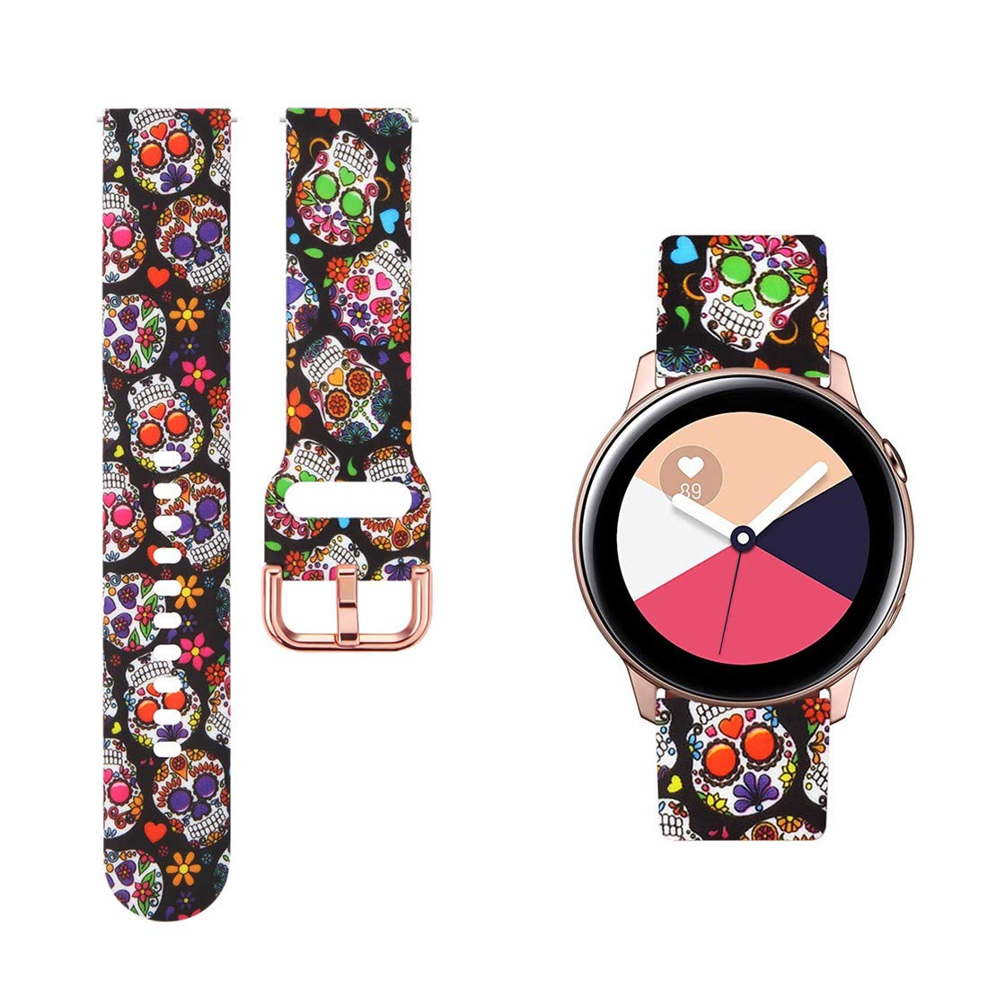 Vibrant Galaxy Watch Bands for Samsung Galaxy Watch 42mm/Active 40mm/Active2 40mm 44mm/Gear Sport - Rose Gold Skull Design Women's Watch Strap - Perfect for Workouts, Fashion & Everyday Wear