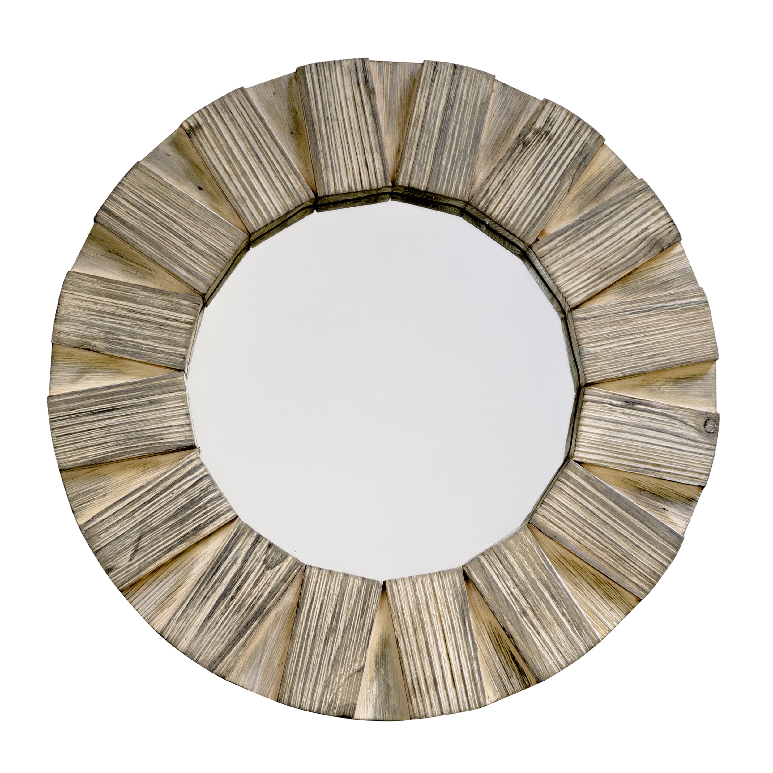 Handcrafted Rustic Wood Framed Round Wall Mirror - Vintage Distressed Farmhouse Decor for Bathroom, Entryway & Living Room
