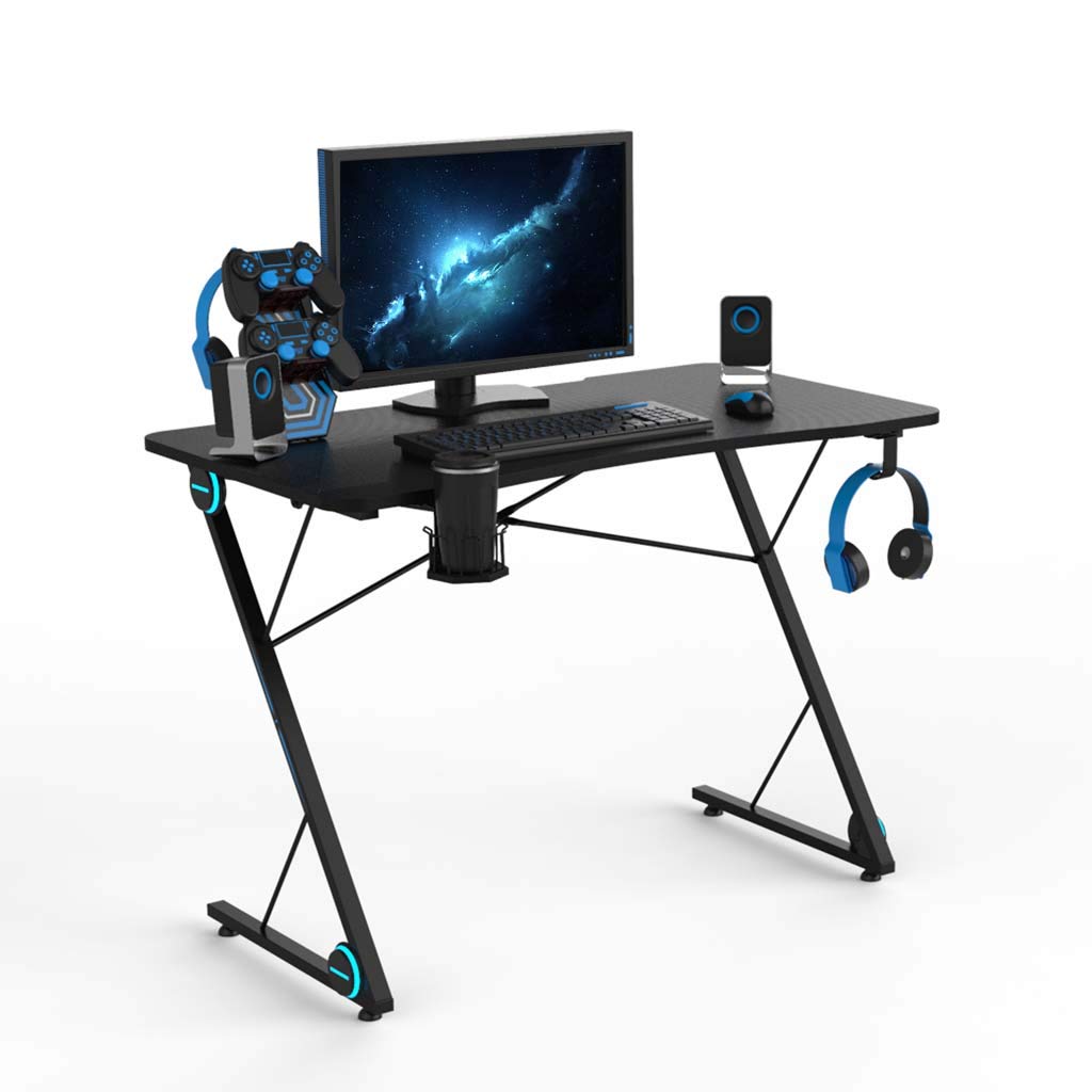 Gaming PC Desk with Cup & Headphone Holder - Home Office & Student Workstation for Study & Gaming