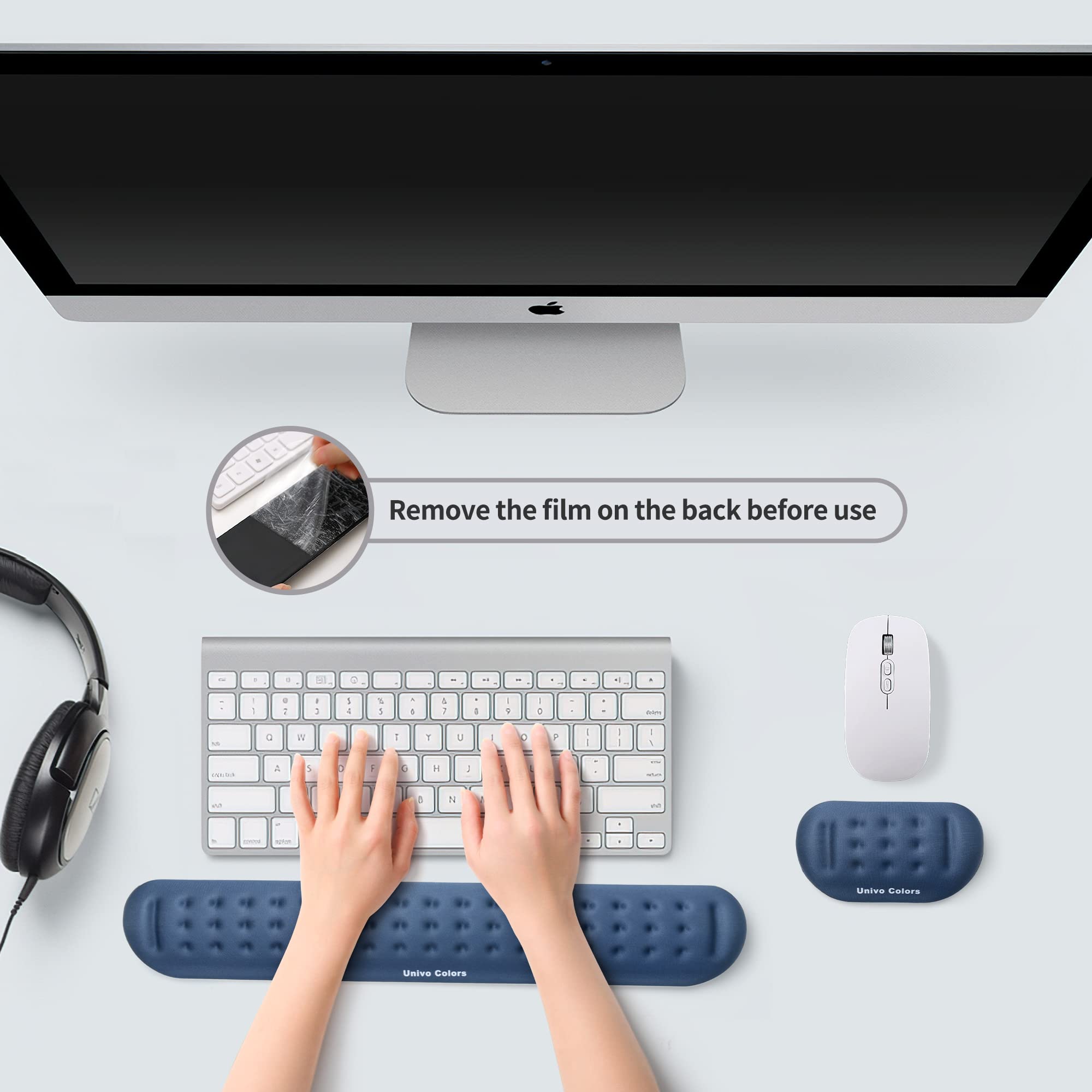 UnivoColors Navy Keyboard & Mouse Wrist Rest Set - Memory Foam Gel for Office & Gaming Comfort