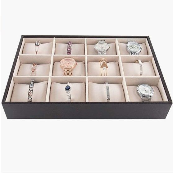 12-Slot Bracelet Storage Tray - Black Jewelry Organizer for Bracelets, Bangles & Watches | Perfect for Dresser Top, Vanity Display & Travel Jewelry Case Organization