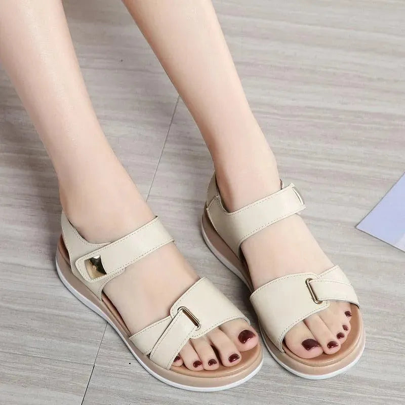 Comfortable Soft Hook Loop Leather Sandals for Women - Breathable Summer Beach Walking Shoes | Perfect for Vacation, Casual Outings & Outdoor Activities