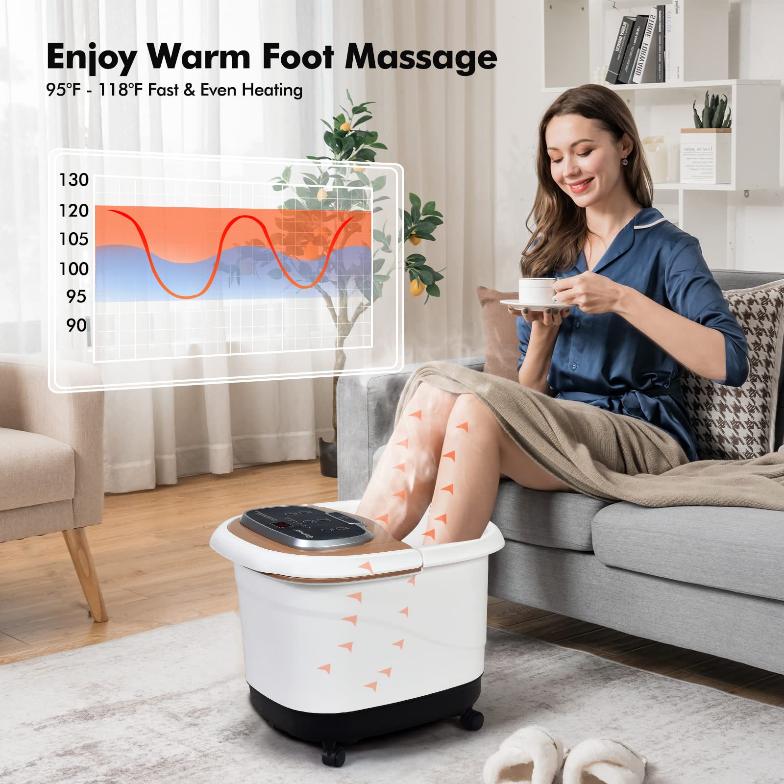 COSTWAY Electric Foot Spa Massager with Motorized Rollers, Shiatsu Massage, Heated Water, Red Light Therapy, Adjustable Temperature & Timer - Relaxing Foot Bath for Stress Relief & Circulation (Coffee) - Perfect for Home Spa, Post-Workout Recovery & Self-Care Evenings