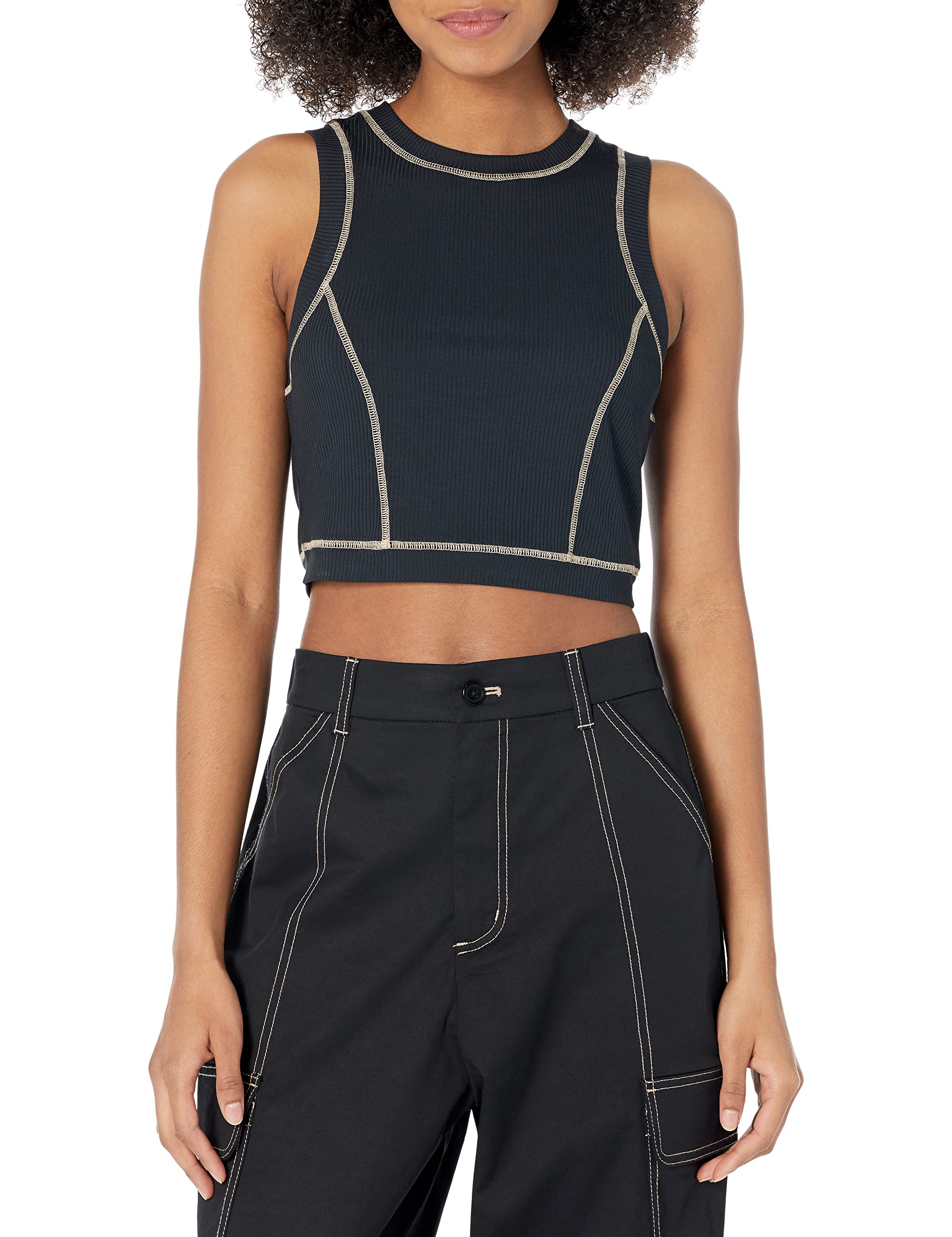 The Drop Women's Brielle Contrast Stitched Cropped Tank Top - Stylish Summer Casual Wear for Beach, Outing & Daily Fashion