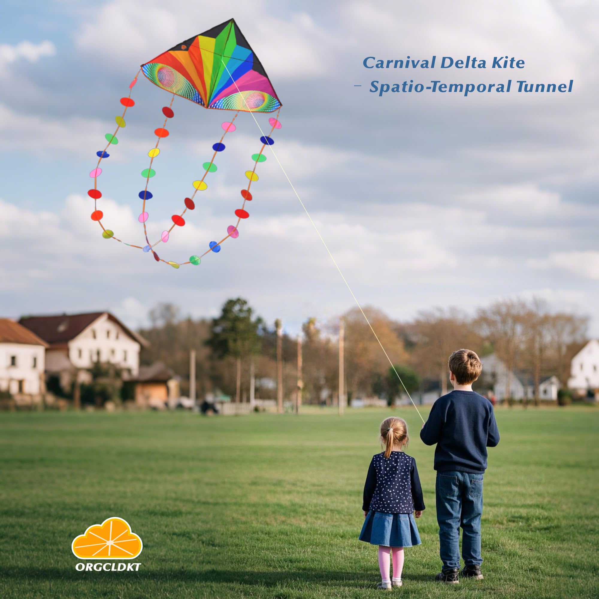 ORGCLDKT Carnival Rainbow Delta Kite with Star & Oval Tails - Easy to Fly Kite for Kids Ages 5-12, Teens & Adults - Perfect for Beach, Park & Outdoor Family Fun - Includes Colorful Carry Bag & Simple Assembly