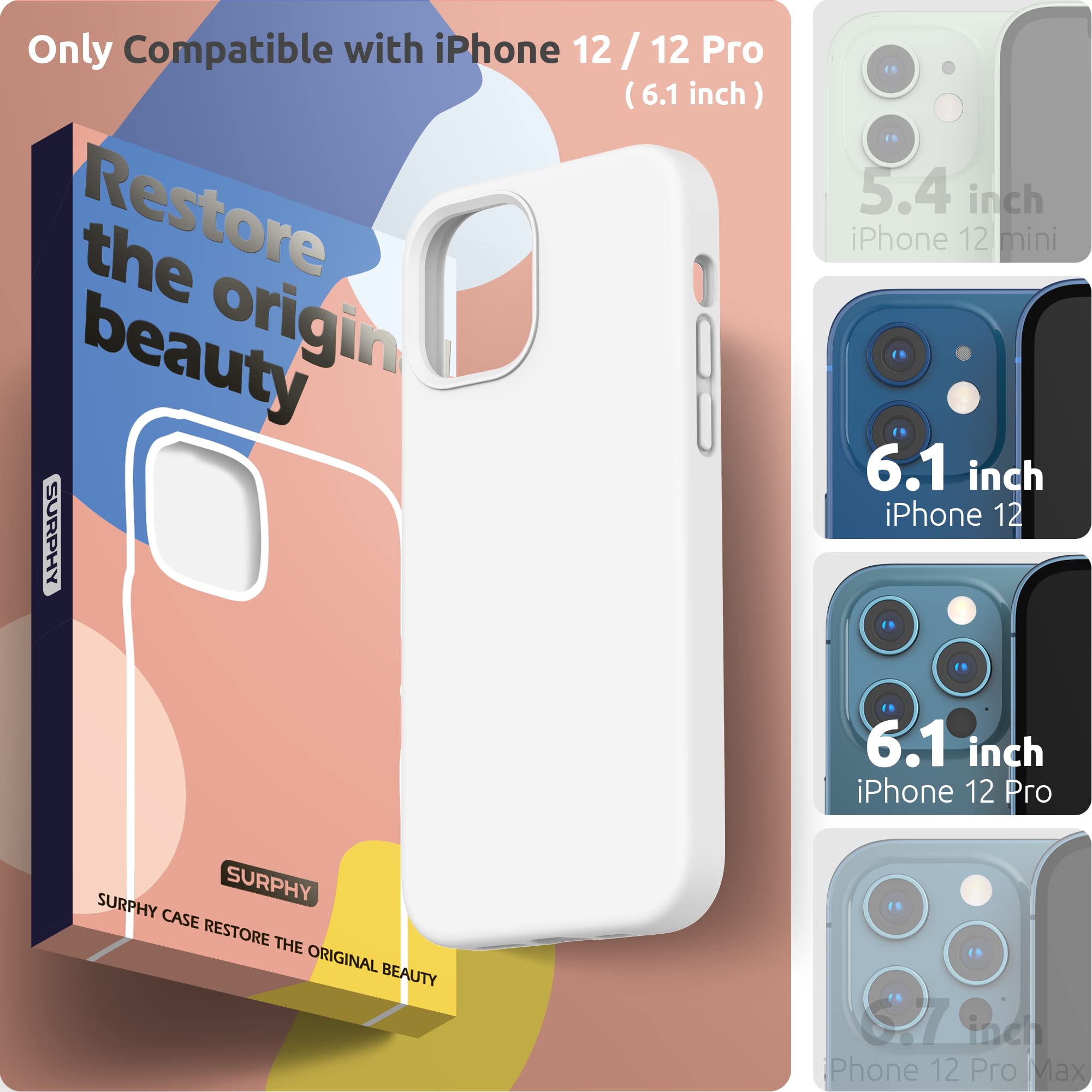 Premium Liquid Silicone Case for iPhone 12 & iPhone 12 Pro (6.1 inch) - Shockproof Protective Cover with Microfiber Lining | Slim Fit, Anti-Scratch, Durable Soft TPU Case for iPhone 12/12 Pro (2020 Model) in White | Perfect for Everyday Use, Work & Travel Protection
