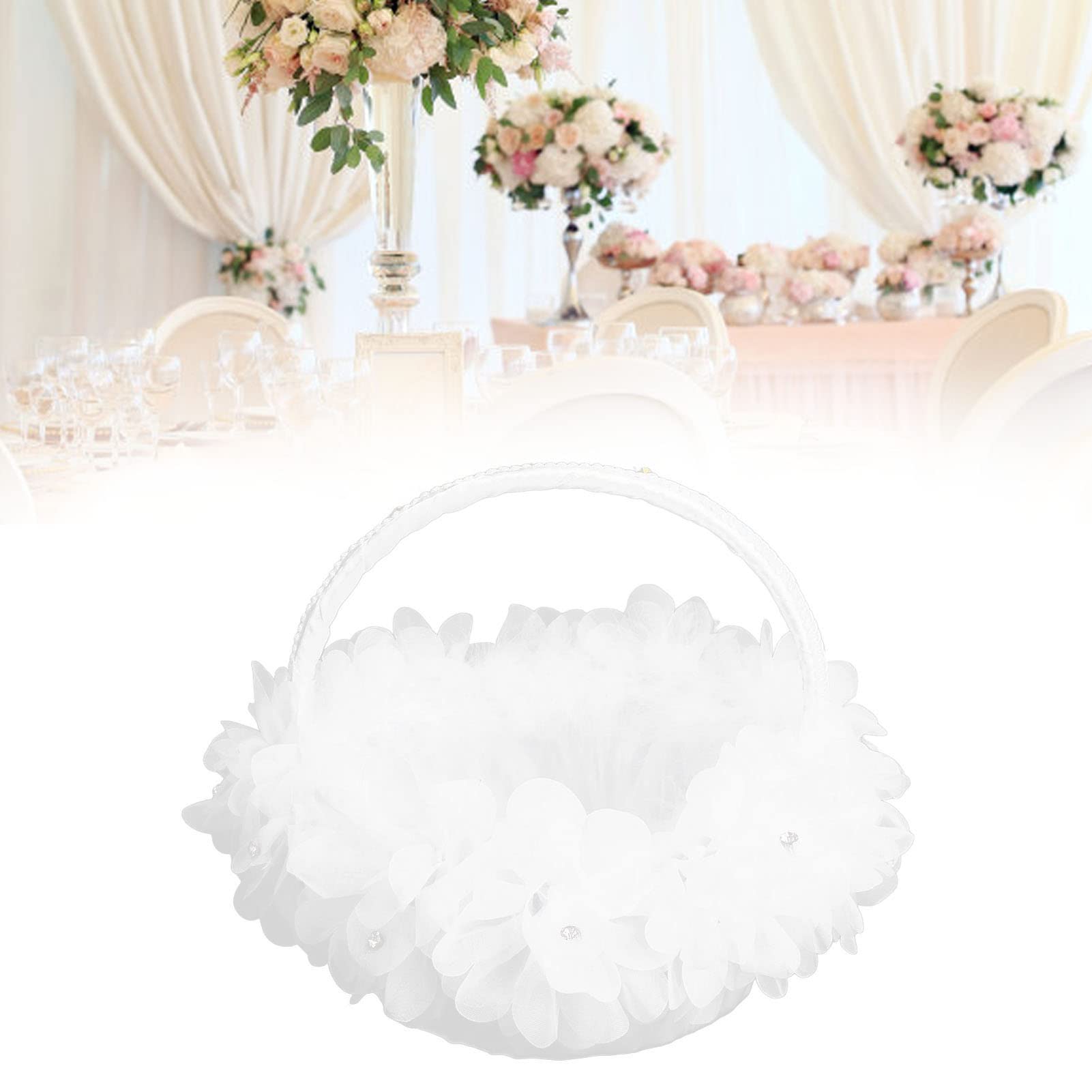 Elegant Lace Flower Girl Basket with Ostrich Feathers - Wedding Party Photography Props for Bridal Shower, Flower Girls & Ceremony Decor