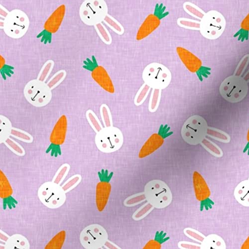 Small Scale Bunnies Purple Easter Spring Rabbit Bunny Carrot Printed Denim Fabric Fat Quarter - Bottomweight Apparel, Home Decor & Upholstery Material - Perfect for DIY Crafts, Easter Decorations & Quilting Projects