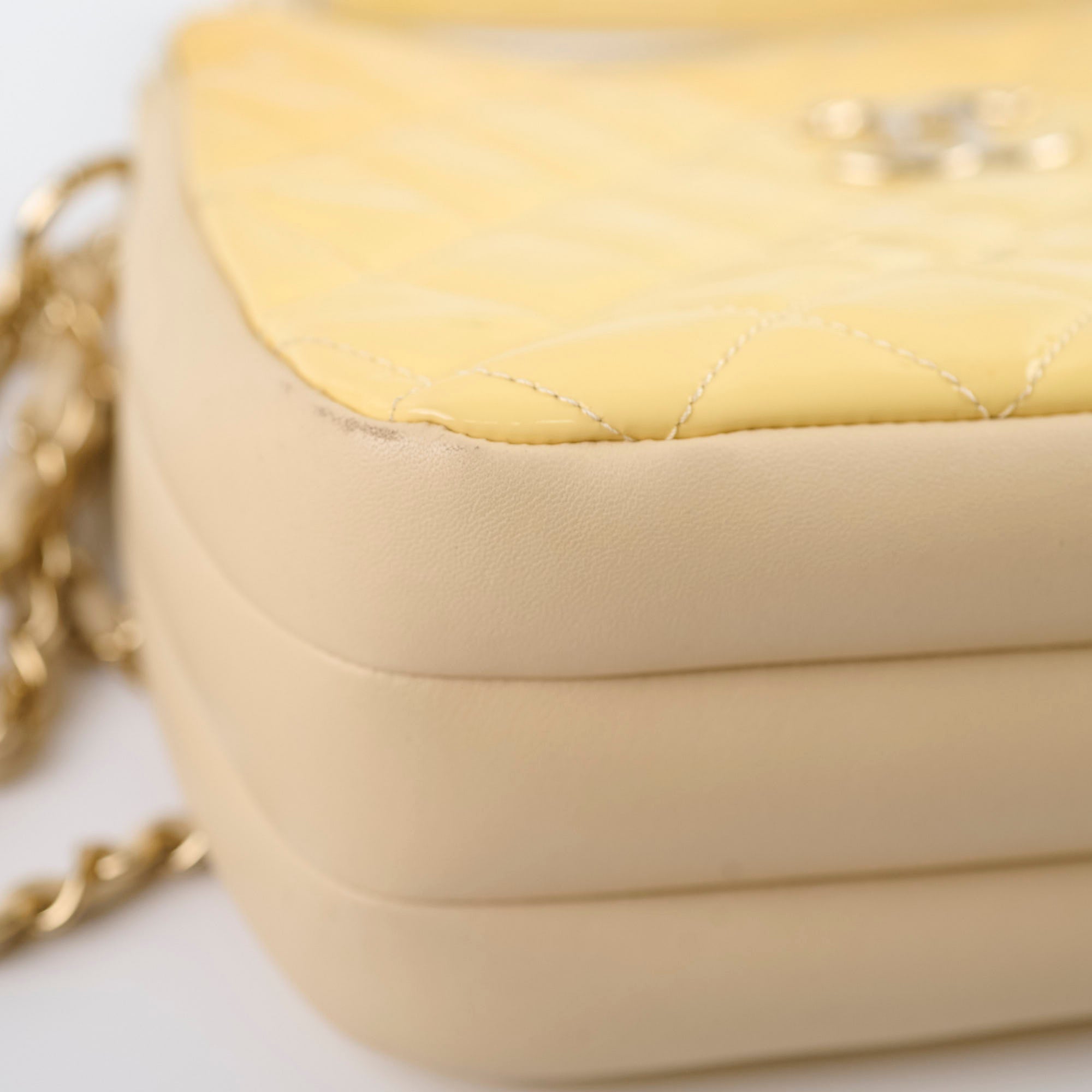 Chanel Patent Leather Shoulder Bag Ivory & Yellow - Luxury Designer Handbag for Women | Perfect for Parties, Weddings & Evening Events