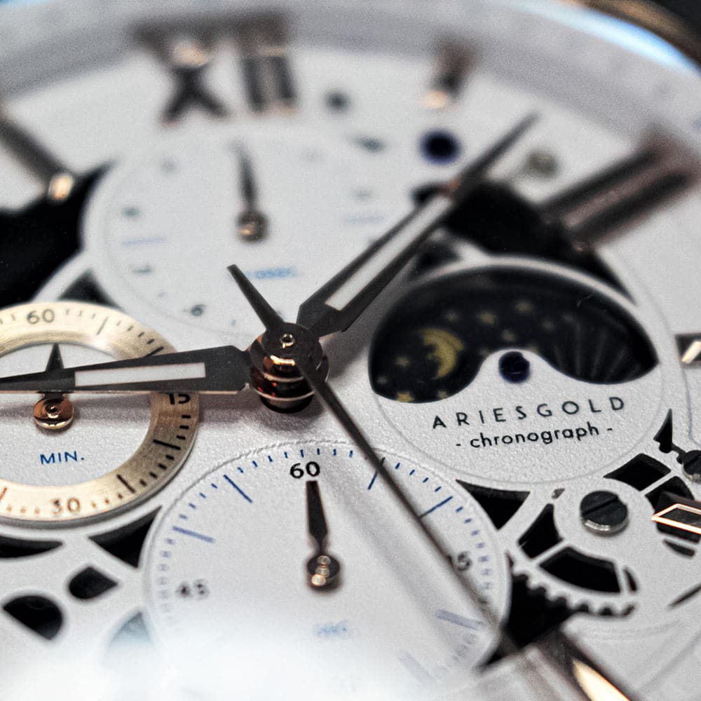 ARIES GOLD BELFAST Moon G 7013 RG Men's Leather Watch - Luxury Stainless Steel Chronograph for Business & Formal Occasions