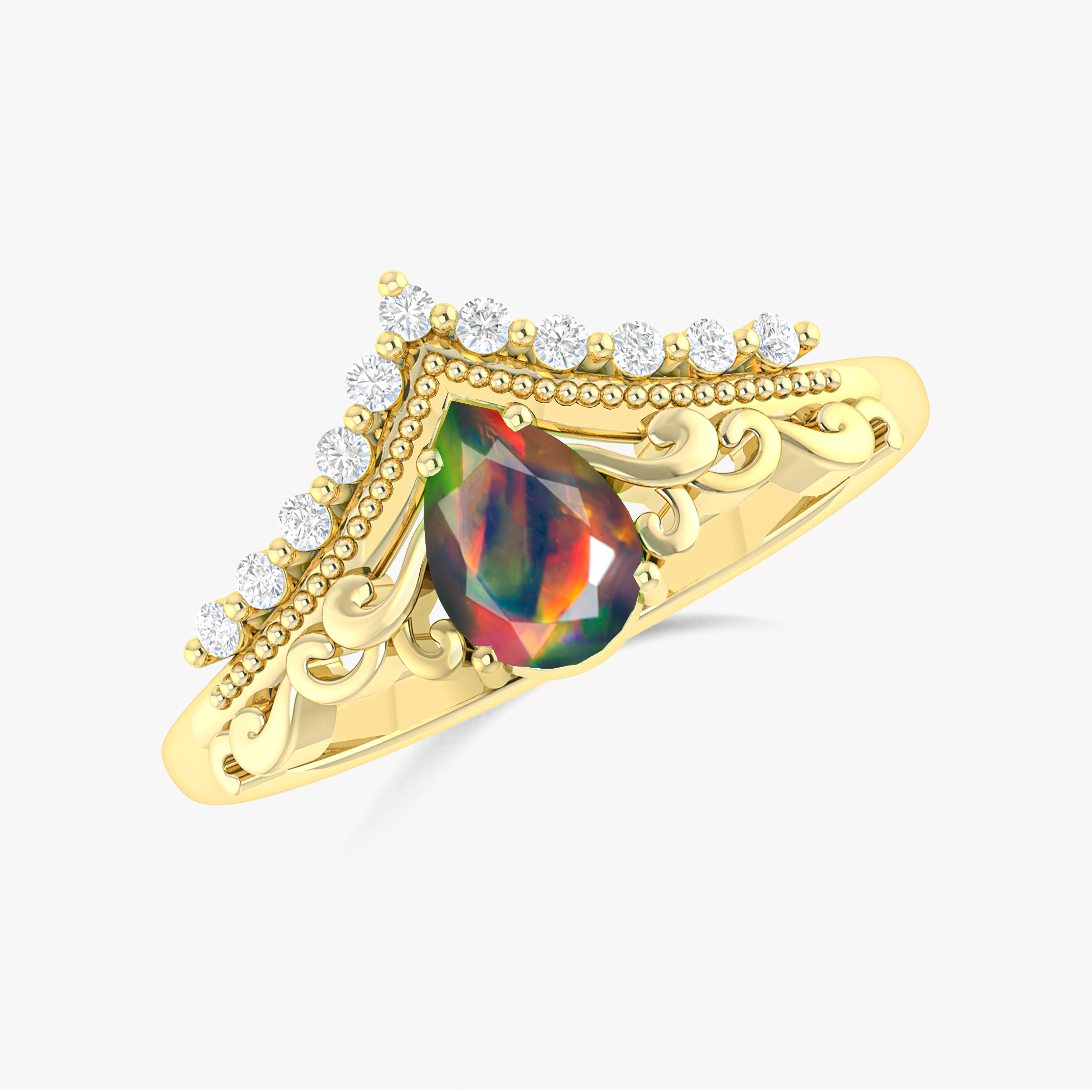 Black Ethiopian Opal Gemstone Crown Style Ring for Women - Elegant Handmade Silver Jewelry for Wedding, Party & Special Occasions