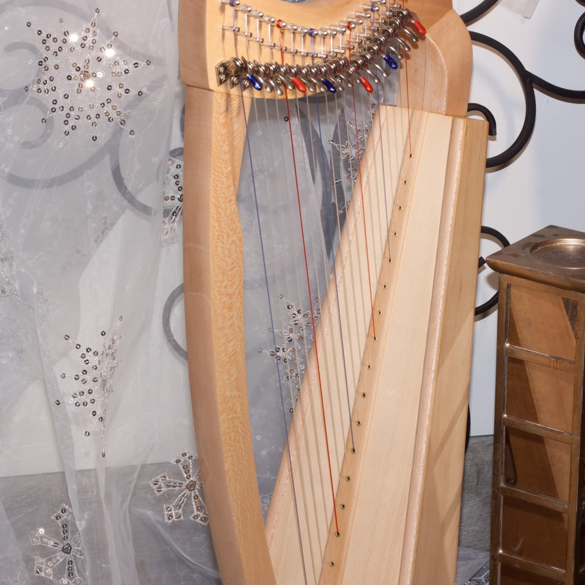 Roosebeck 19-String Pixie Harp with Full Chelby Levers - Lacewood Finish | Perfect for Beginners, Celtic Music & Home Decor