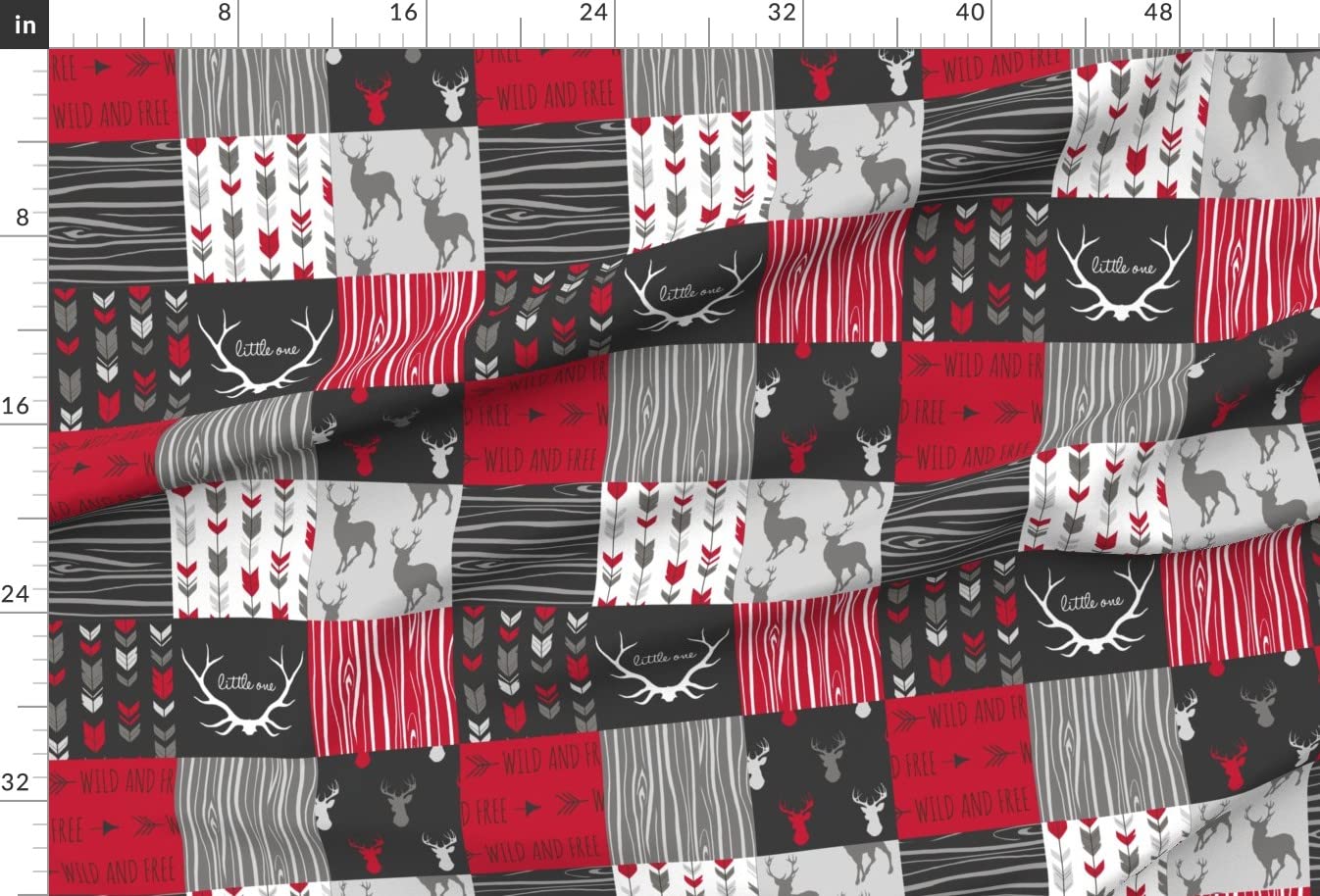 Premium Spoonflower Minky Fabric - Red Charcoal Grey Deer Antler Arrows Woodgrain Print Fat Quarter for Baby Blankets, Quilt Backing & Plush Sewing Projects - Soft Fabric for Nursery Decor, DIY Crafts & Cozy Home Textiles