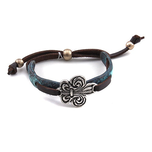 Vintage Fleur de Lis Cuff Bracelet - Antique Patina Finish - Perfect for Renaissance Fairs, Medieval Costumes & Gothic Fashion Accessories