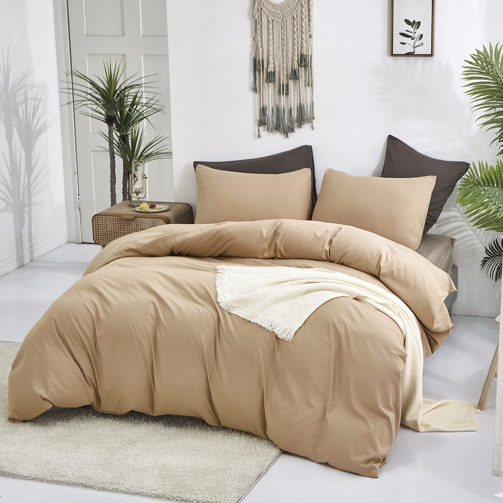 California King Comforter Set - Soft Cottonight Khaki & Champagne Bedding for Men & Women | Breathable, Modern Solid Taupe, Sand & Beige Blanket Quilts | Perfect for Master Bedroom, Guest Room & Cozy Home Decor