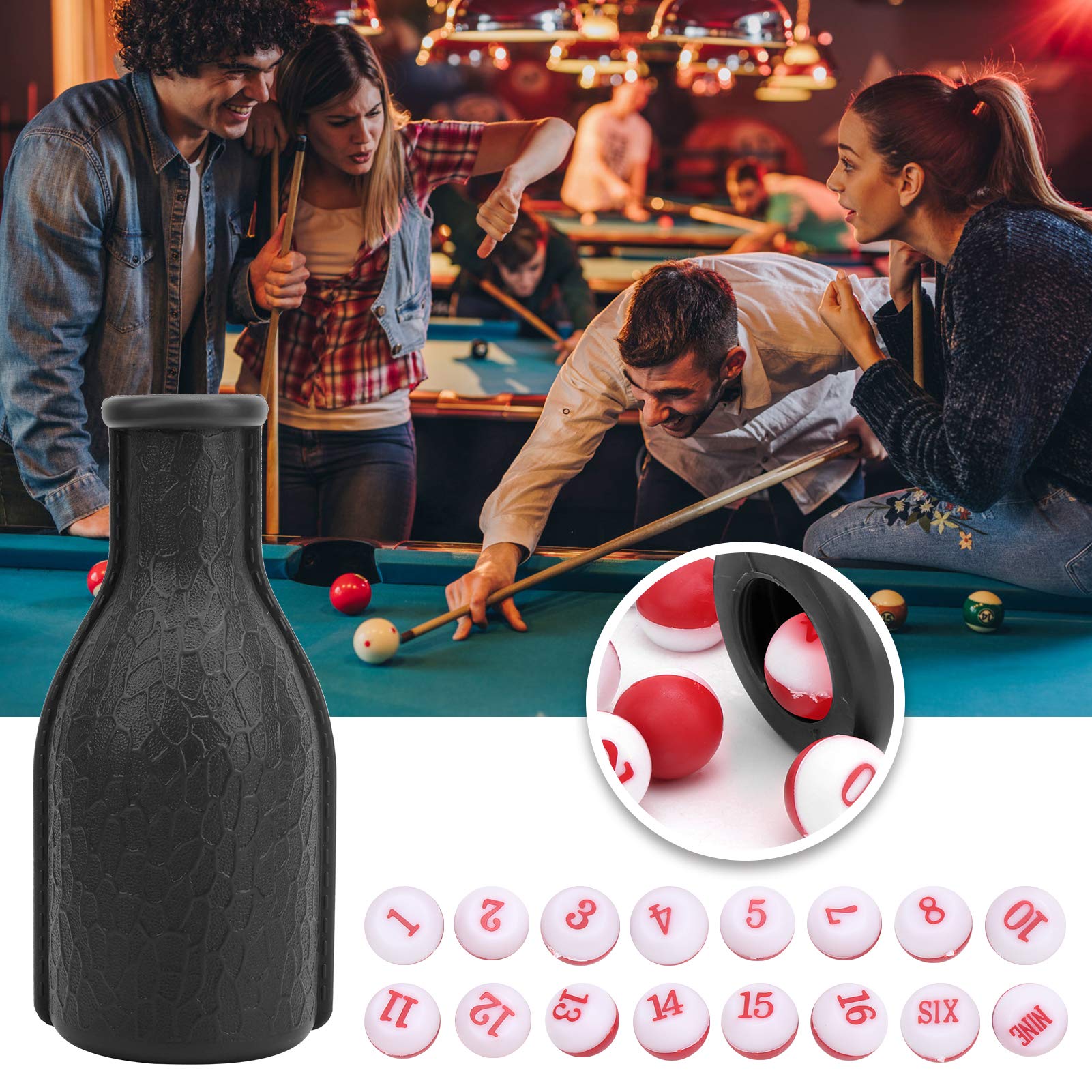 Alvinlite 16-Piece Numbered Dice Set with Shaker Bottle - Portable Billiard & Casino Game Accessories for Poker, Board Games, and Tabletop Entertainment (Black)