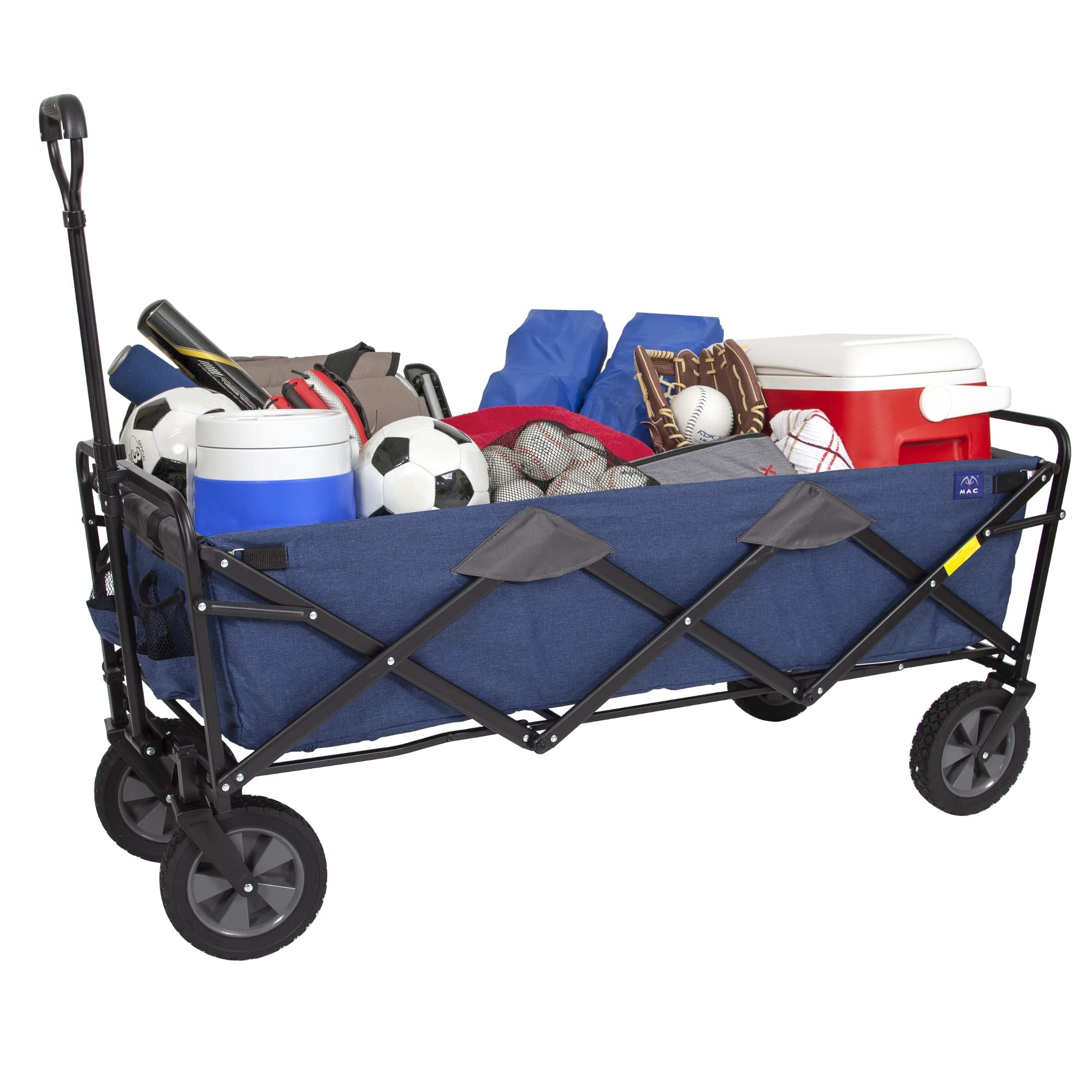 **MacSports Foldable Beach Cart & Utility Wagon - Heavy Duty Collapsible Grocery Cart with Wheels for Beach, Camping, Picnics & Outdoor Adventures (Navy Blue)**