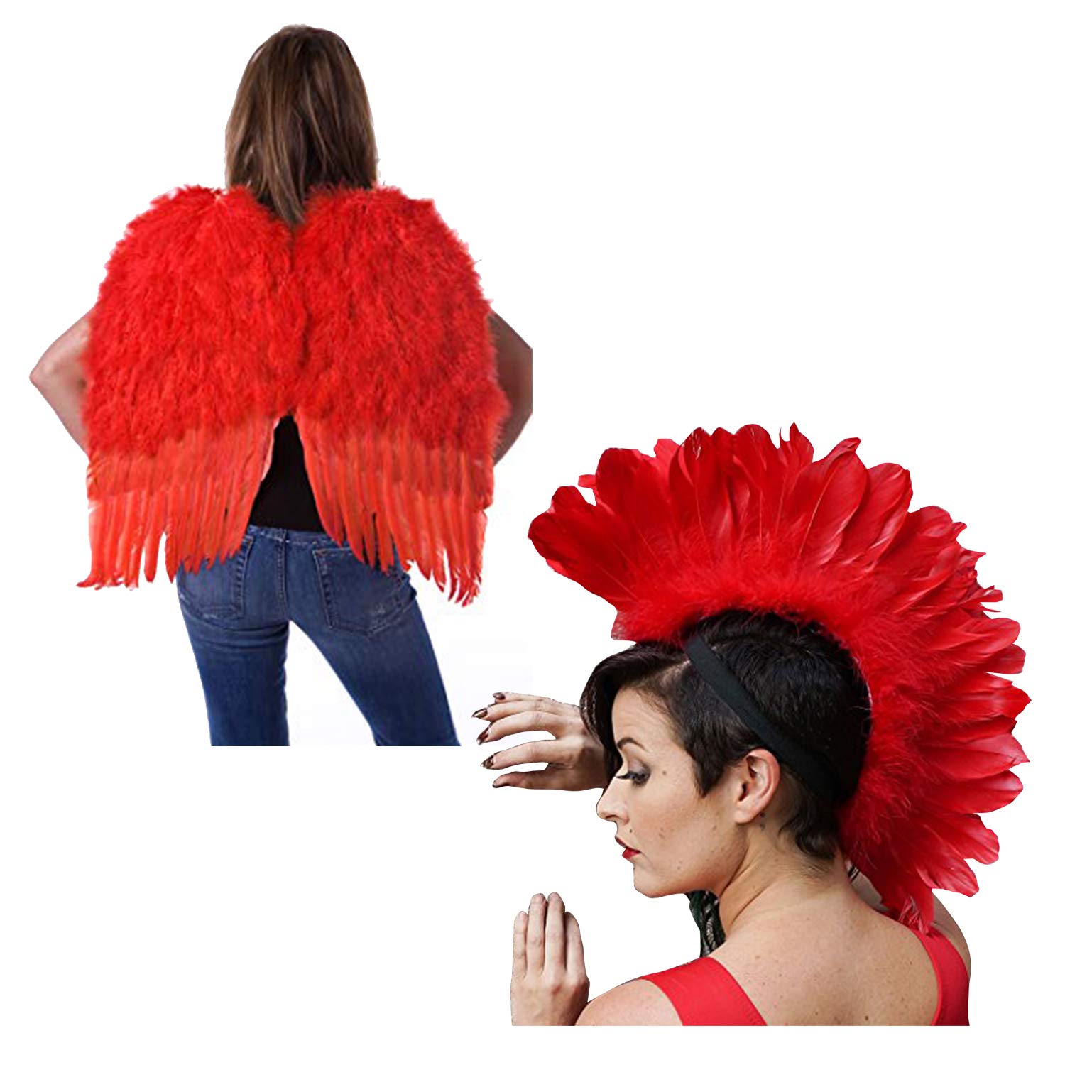 ZUCKER Halloween Costume Bundle - Red Angel Wing Costume Set with Accessories for Women & Teens - Perfect for Halloween Parties, Cosplay Events & Themed Celebrations