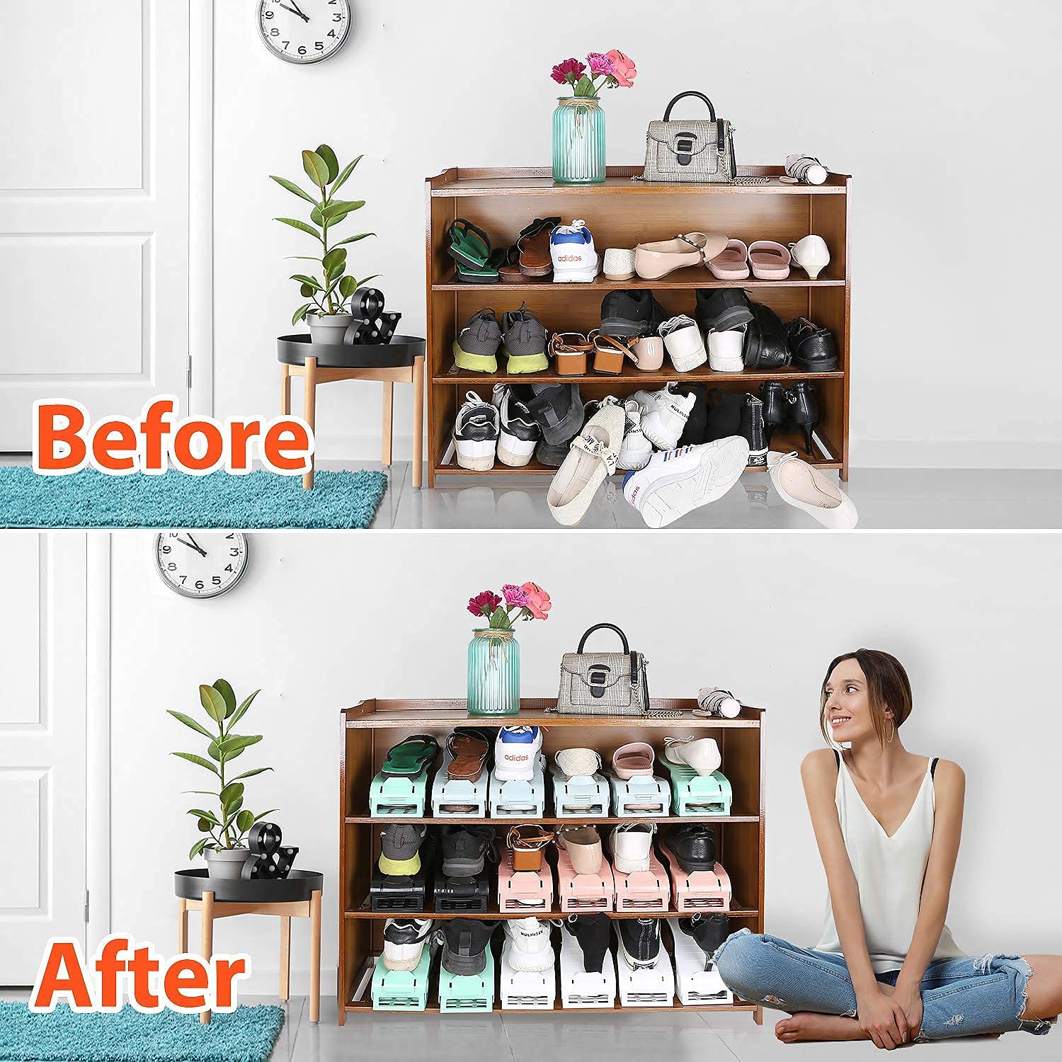 YIHATA 16-Pack Adjustable Shoe Stacker Organizer - Double Deck Shoe Rack Holder for Closet Storage, Space Saving Shoe Shelf with Thickened Quality (White) - Perfect for Bedroom, Closet & Entryway Organization
