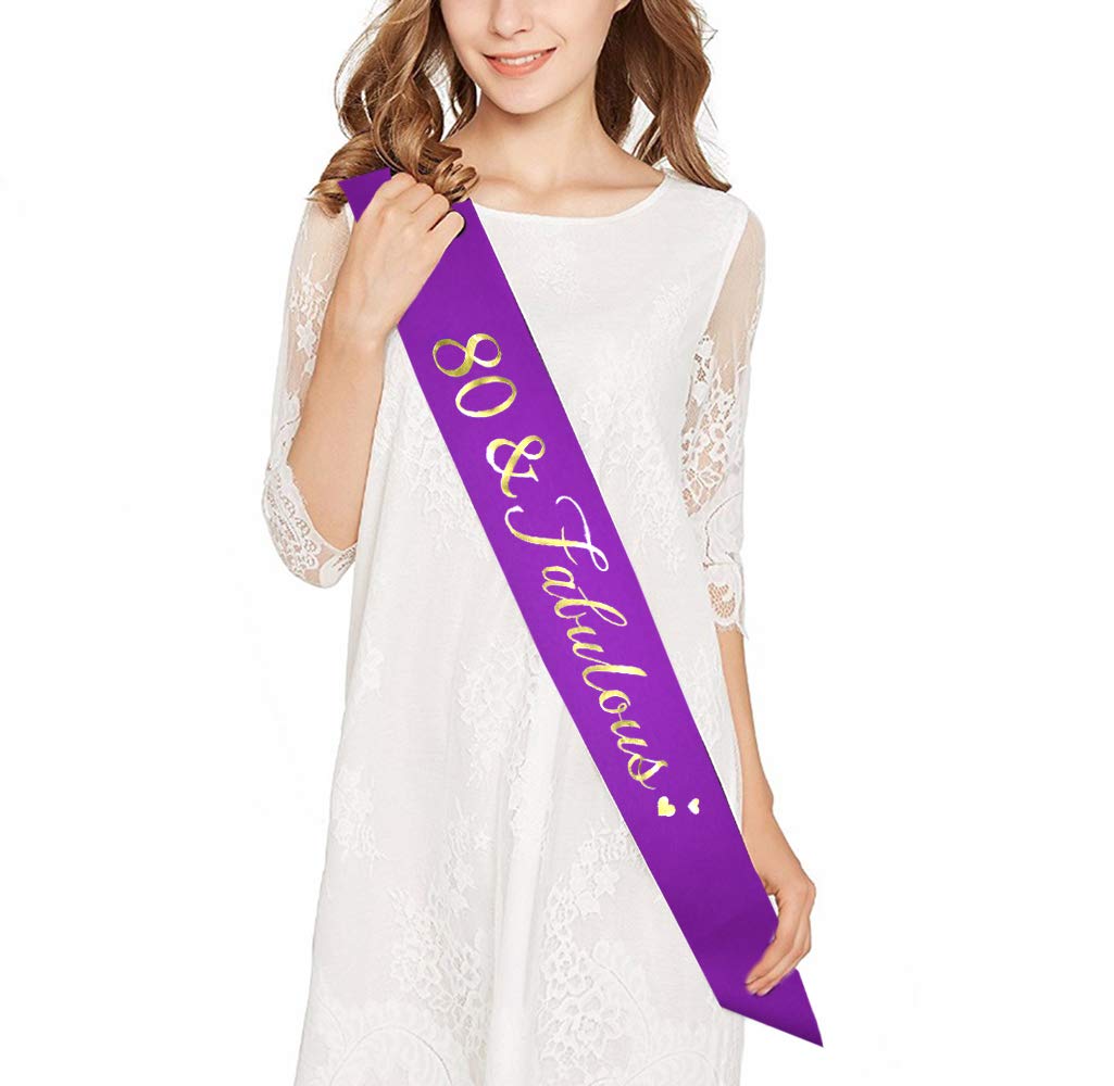 80th Birthday Gold Tiara & Sash Set - Sparkling Crystal Rhinestone Crown & Glitter Satin Sash for Women's 80th Birthday Party Decorations, Cake Topper, Photo Props - Perfect for Milestone Celebrations, Themed Parties & Special Occasions