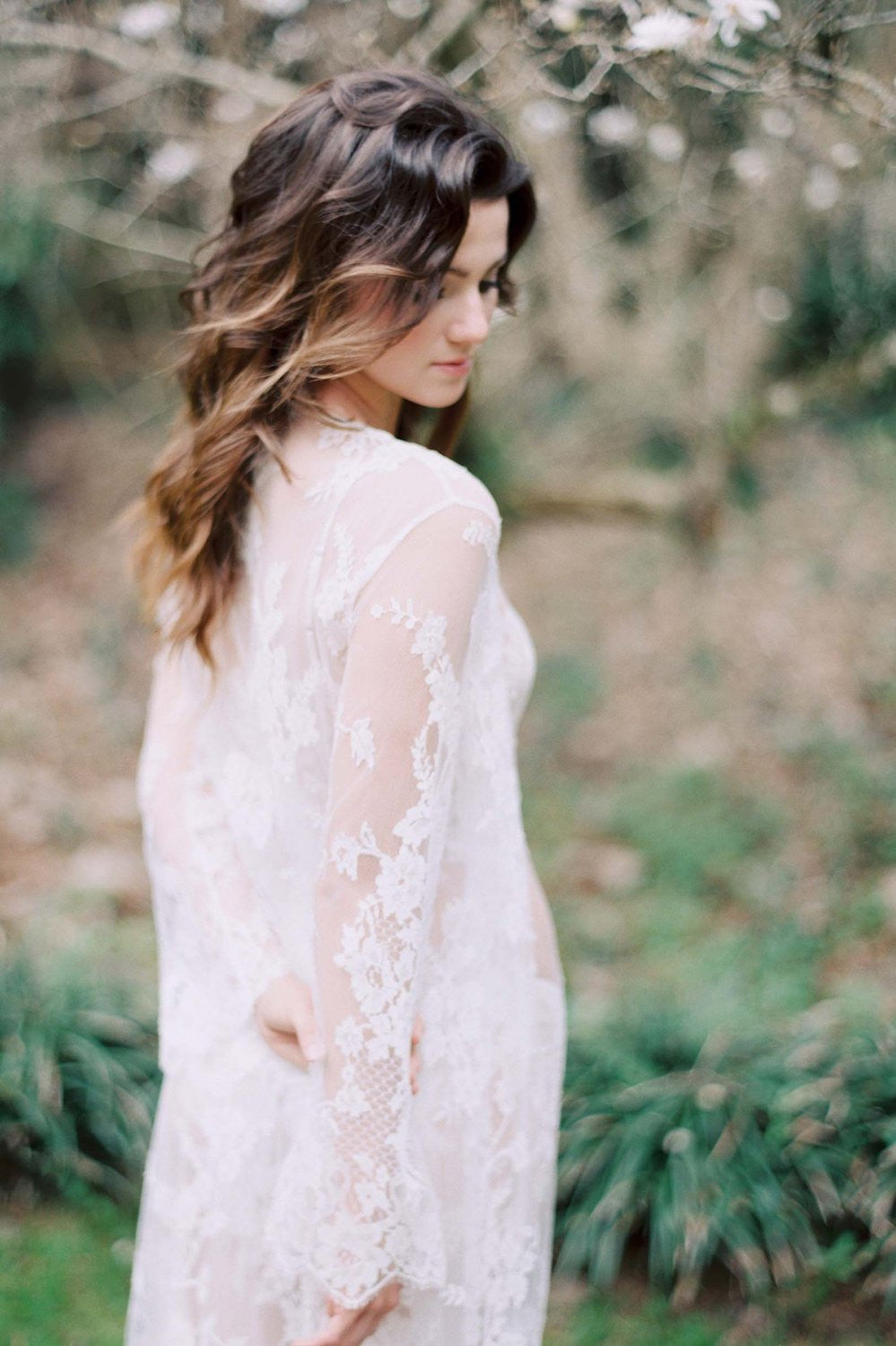 Juliet French Lace Robe Coat Cover Up in Ivory - Elegant Bridal Loungewear & Wedding Nightgown for Bridal Shower, Honeymoon & Special Occasions