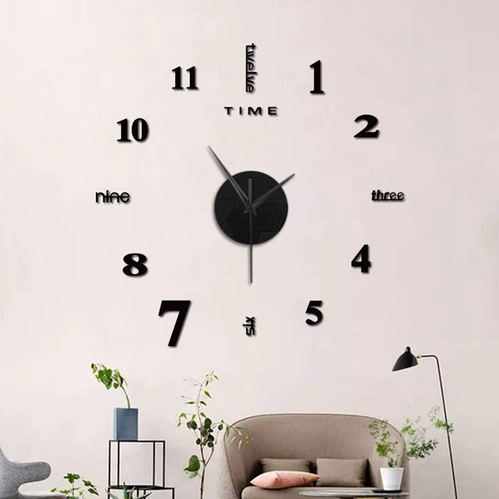 Large Digital Wall Clock - Frameless DIY Modern 3D Mirror Wall Clock Kit for Home, Living Room, Bedroom & Office Decor (Black) | Perfect for Home Décor, Office Timekeeping & Wall Decoration