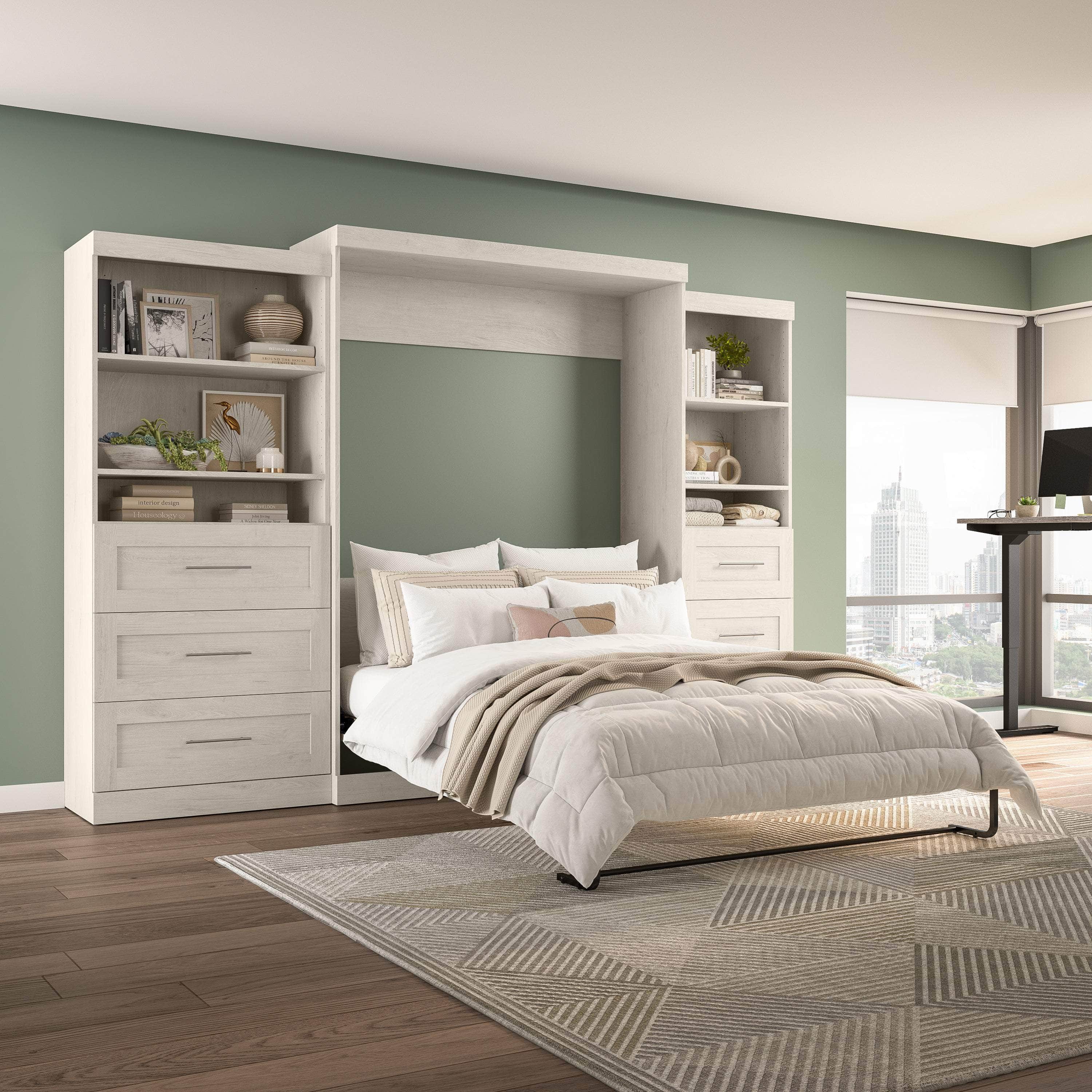 Pur Queen Murphy Wall Bed with 2 Storage Units & Drawers (126