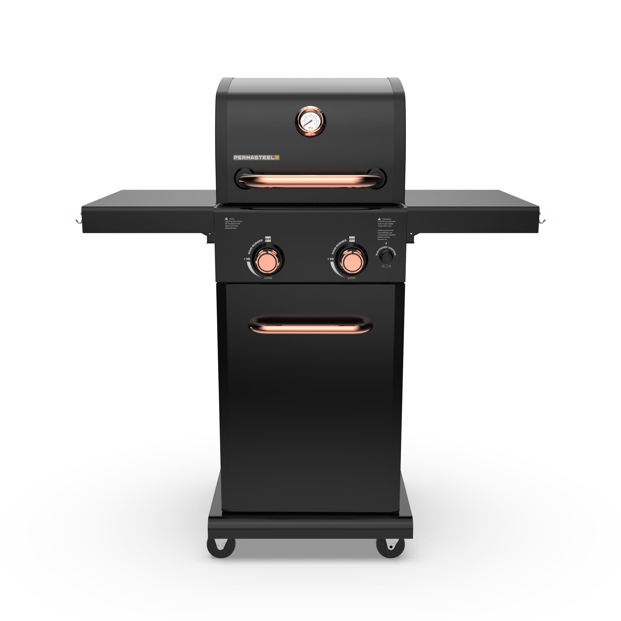 Premium Permasteel 2-Burner Propane Gas Grill with Foldable Side Shelves & Tool Hooks - Outdoor BBQ Grill for Backyard, Patio, Camping & Tailgating - Durable Black/Copper Design - Perfect for Family Gatherings & Summer Cookouts