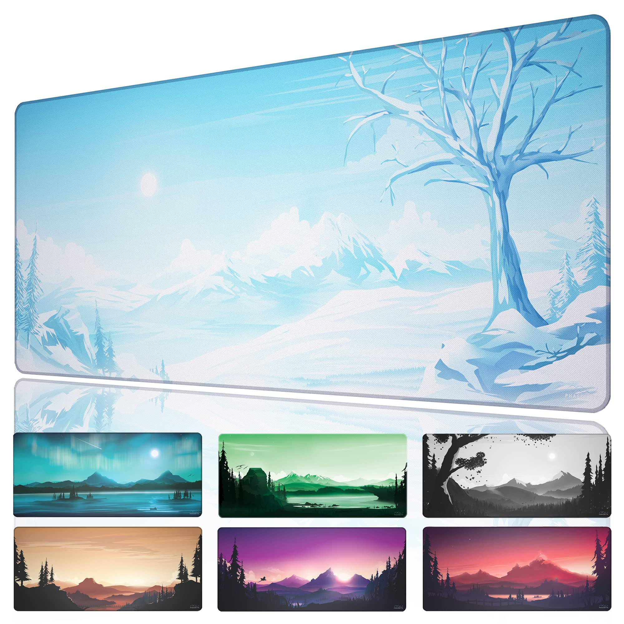 PhaseByte Extended Gaming Mouse Pad - Non-Slip Large Mouse Mat with Stitched Edges for PC & Laptop - Smooth Micro-Fiber Surface Desk Pad (35.4x15.7x0.16 inches) - Perfect for Gaming, Office Work & Graphic Design - SnowyPeak White