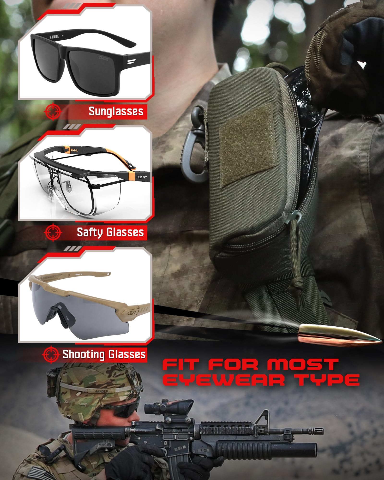 WYNEX Tactical Molle Glasses Pouch - Shockproof Eyeglass Case for Sunglasses & Prescription Glasses | Military-Grade Protective Hard Case for Outdoor, Hiking, Camping & Tactical Use