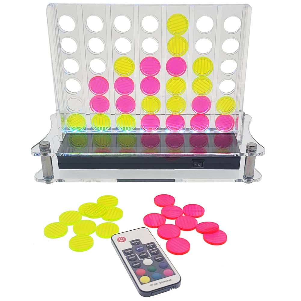 OnDisplay Luxe Glowing Acrylic Four In a Row Game with LED Lights & Remote Control - Pink & Yellow - Fun Family Board Game for Parties, Game Nights & Home Decor