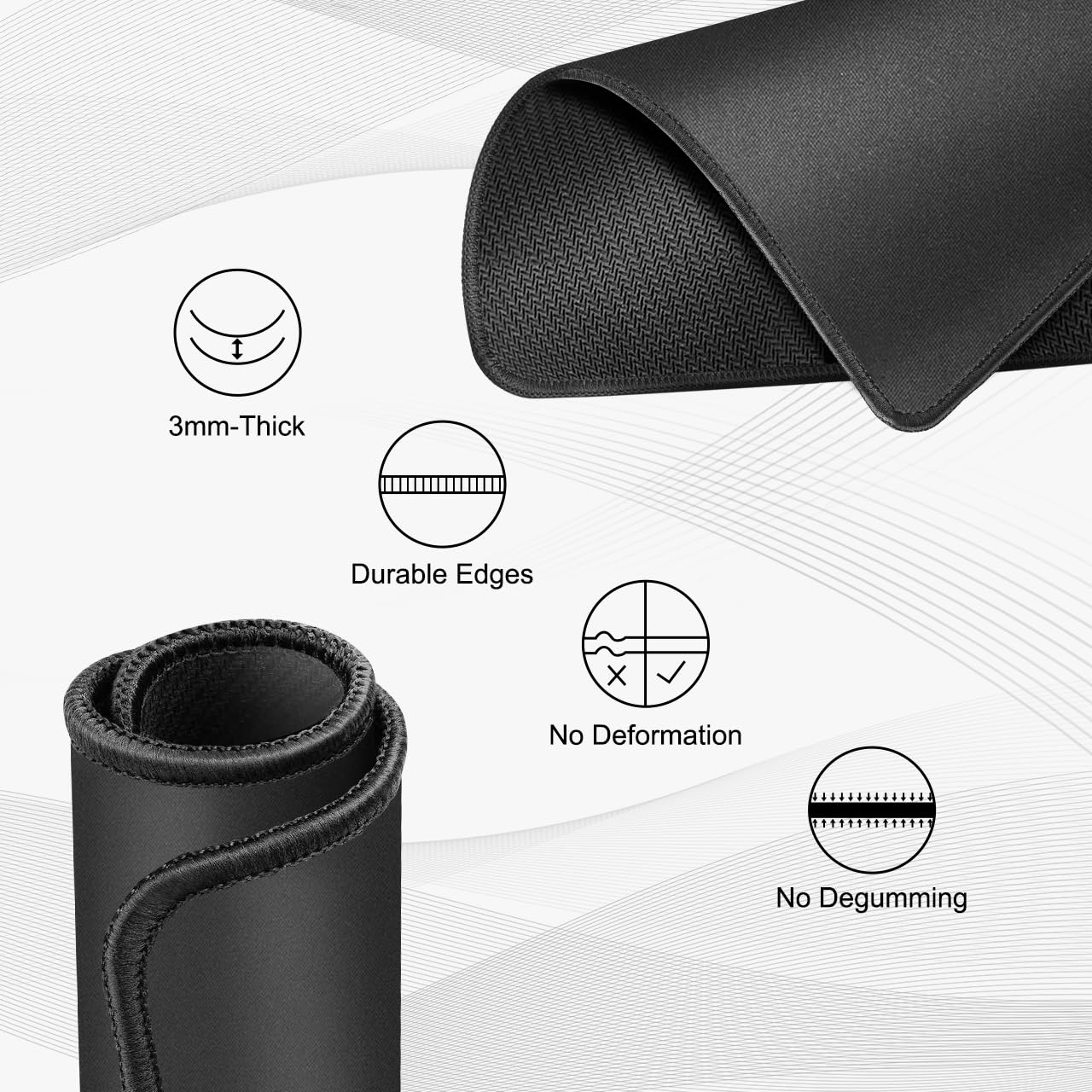 JIKIOU 3-Pack Non-Slip Mouse Pad Set with Stitched Edges - 10.2x8.3x0.12 Inch Black Washable Mouse Pads for Computer & Laptop - Perfect for Office, Gaming & Home Workspace Use