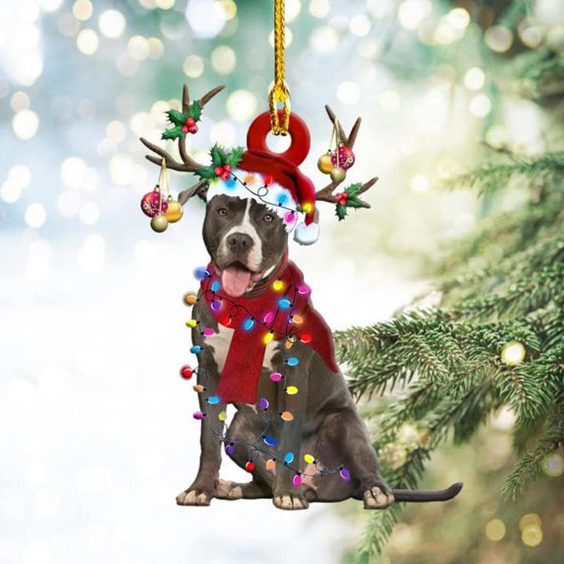 Pitbull Christmas Light Ornaments - 25-Piece Mica Plastic Christmas Tree Decor Set with 10 Car Pendants for Rearview Mirror Decorations | Perfect for Holiday Home Decor, Car Accessories & Gift Giving