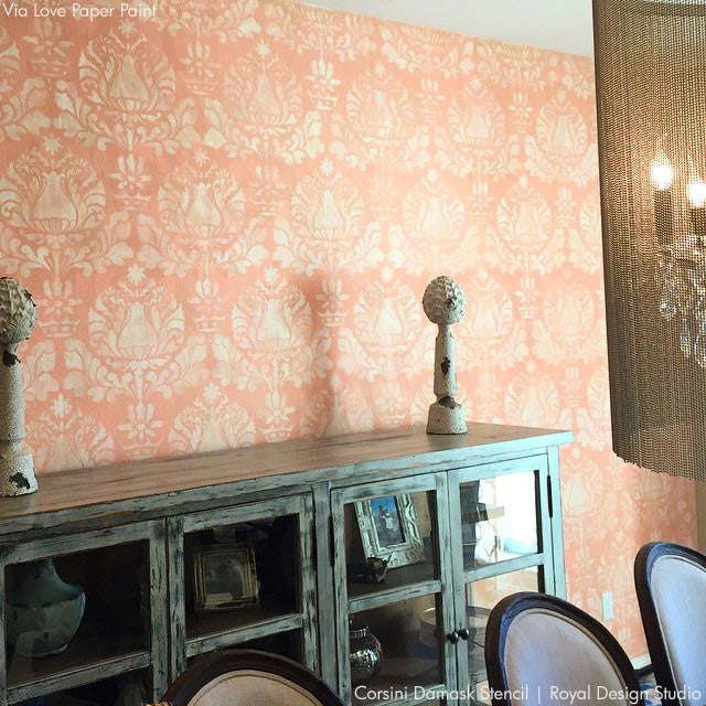 Corsini Damask Stencil for Wall Painting, DIY Home Decor, and Furniture Upcycling - Reusable Decorative Stencil for Creative Projects