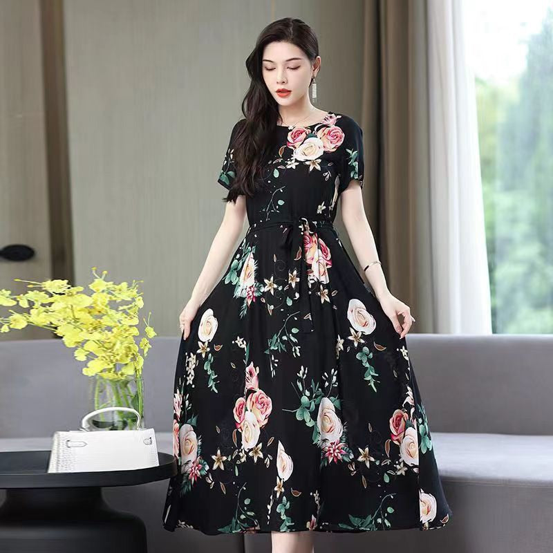 Floral Print O-Neck Women's Dresses - Elegant & Comfortable for Casual Wear, Office, and Special Occasions