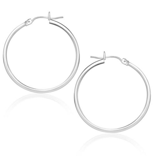14K White Gold Polished Hoop Earrings for Women - 25mm Classic Circle Earrings for Everyday Wear, Party & Gift Giving