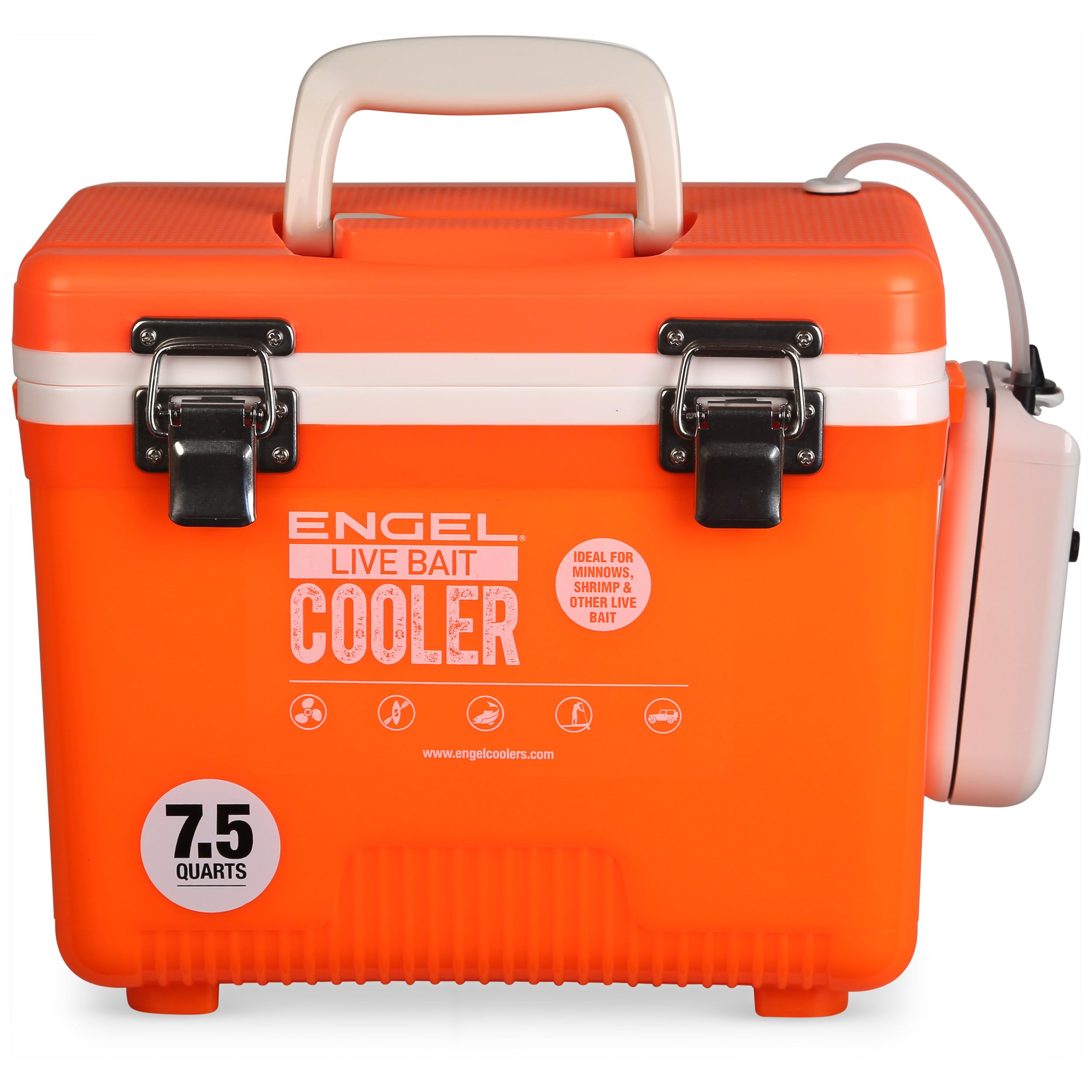 Engel Live Bait Cooler Box with 2nd Gen 2-Speed Aerator Pump - Portable Fishing Bait Station & Minnow Bucket for Shrimp, Minnows, Worms - Ideal for Freshwater & Saltwater Fishing, Boat Trips, and Camping