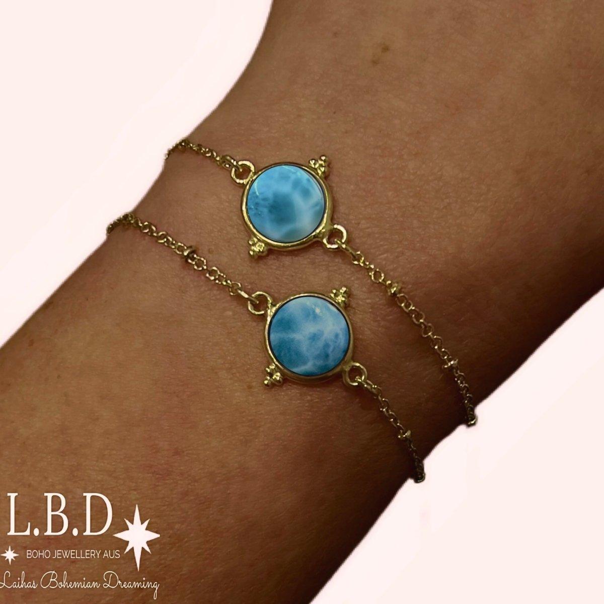 Laihas Free Spirit Gold Larimar Bracelet - Handmade Gemstone Jewelry for Women - Perfect for Boho Style & Spiritual Healing