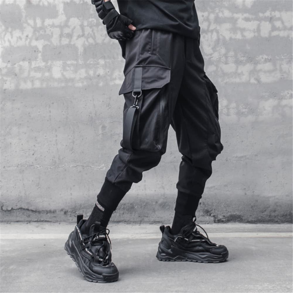 Men's Cargo Joggers Pants with Multiple Pockets - Hip Hop Tactical Trousers in Black | Stylish Techwear for Streetwear, Workout & Outdoor Activities