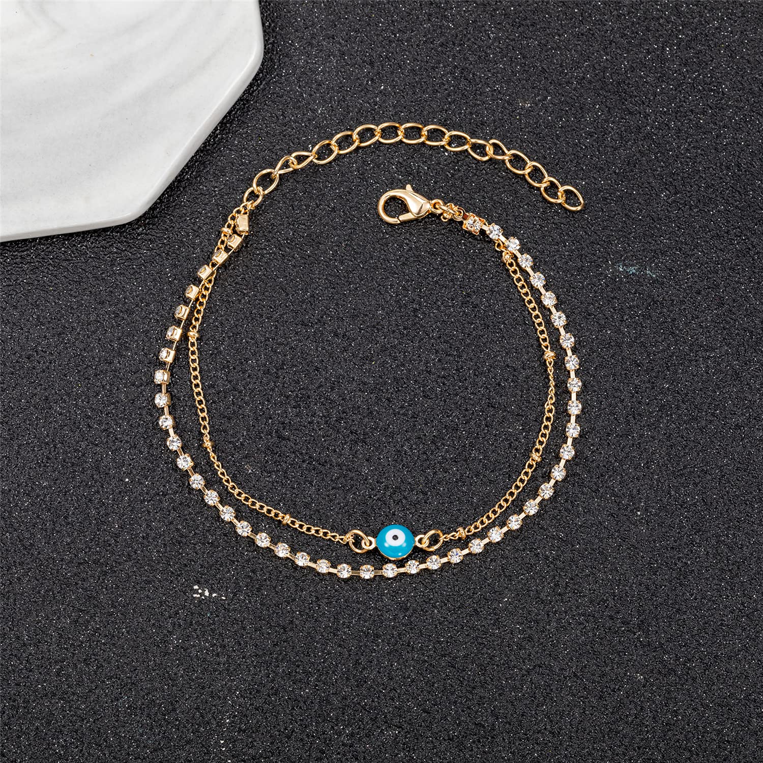 18K Gold Plated Women's Tennis Beaded Ankle Bracelet - Elegant Silver Chain Foot Jewelry for Casual Wear, Beach Vacation & Special Occasions
