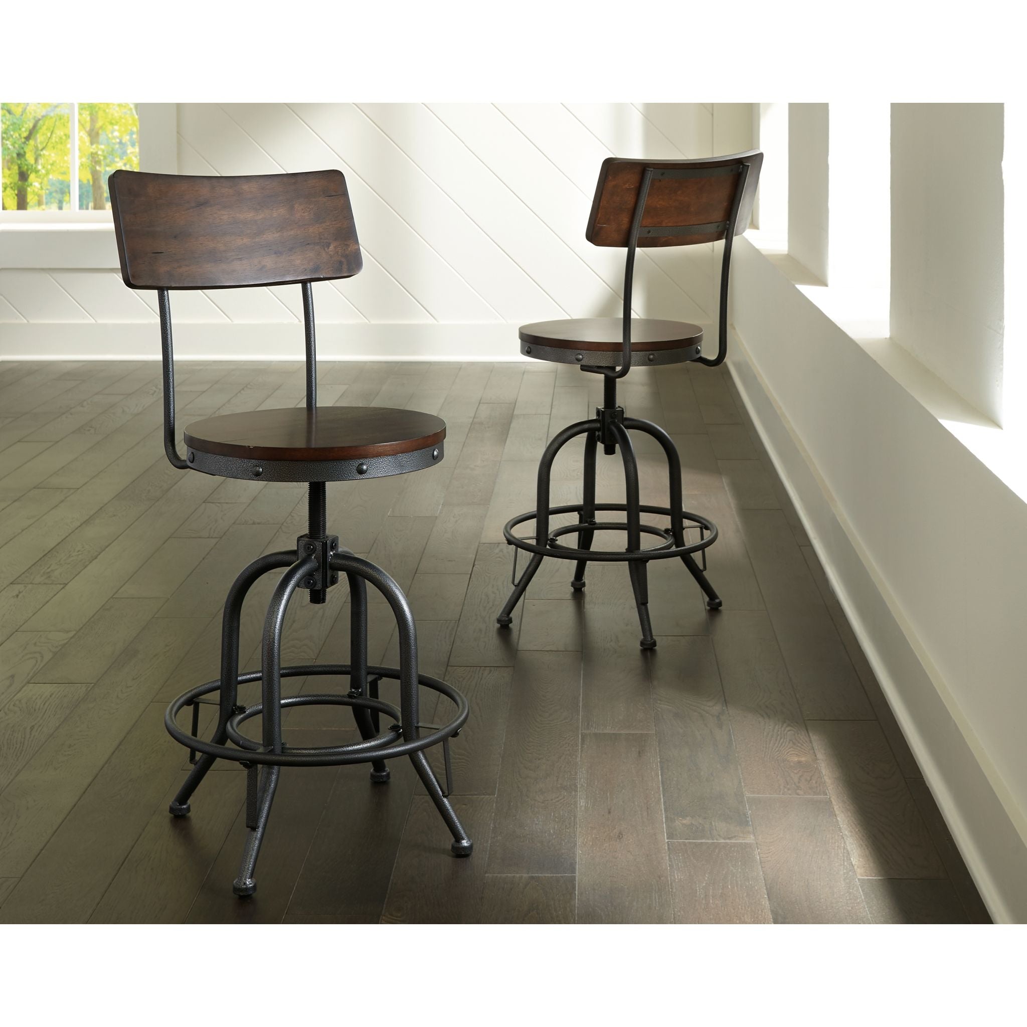 Bassello Bar Stool - Brown Wooden Counter Height Stool with Backrest (D284 224) - Perfect for Kitchen Island, Breakfast Bar & Home Pub Decor
