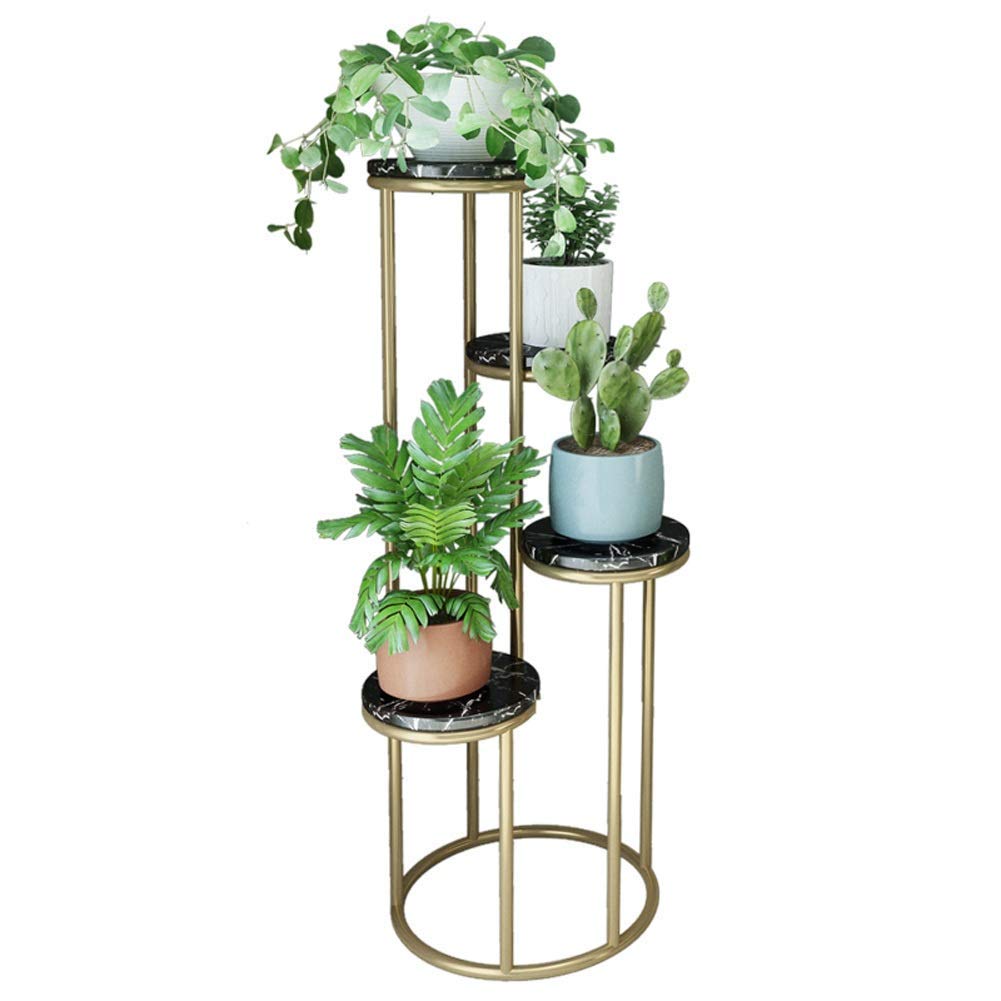 Modern Metal & Marble Flower Pot Holder Stand - Indoor/Outdoor Plant Display Rack with 2 Size Options for Home & Garden Decoration | Perfect for Living Room, Patio, Balcony Decor