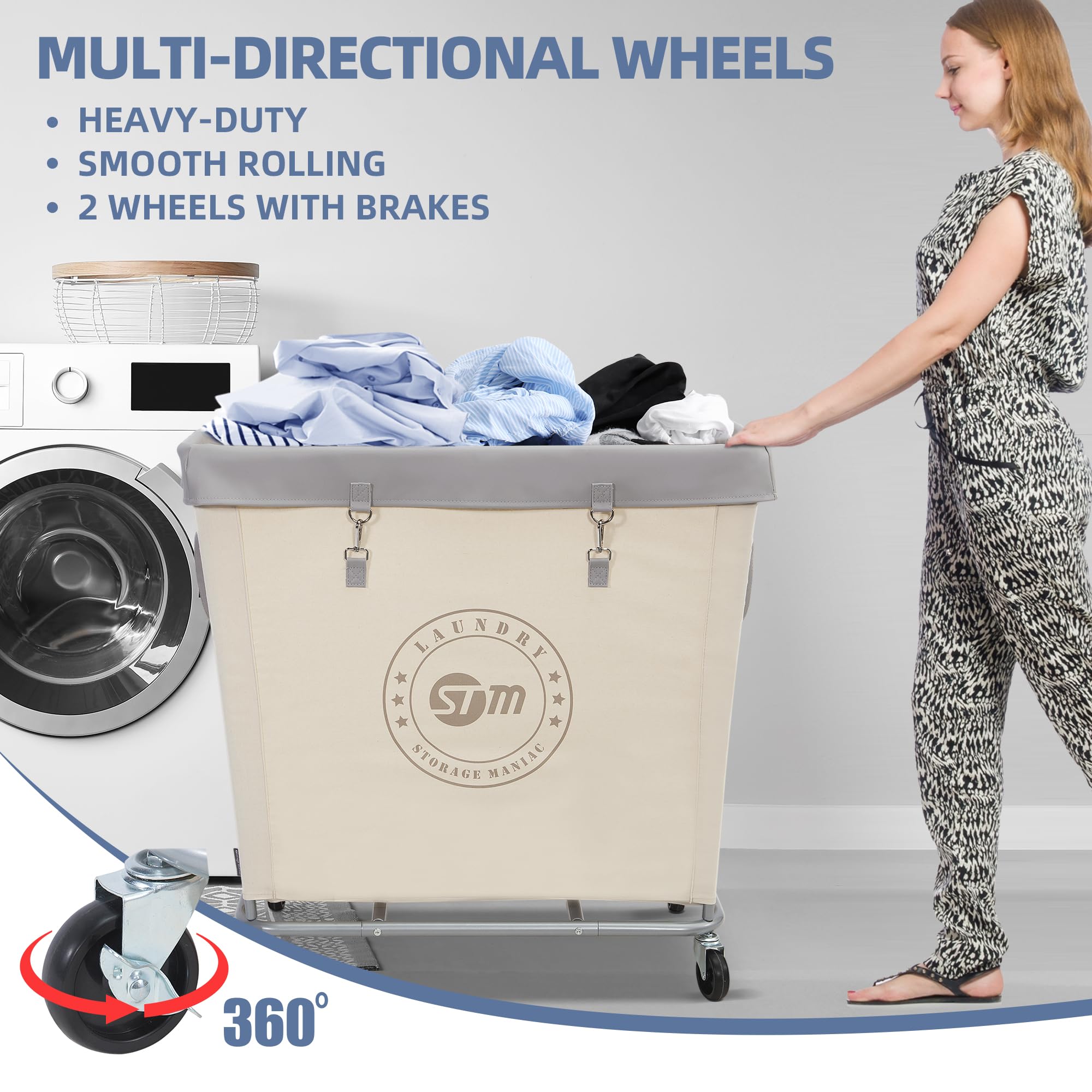 Heavy Duty Commercial Laundry Hamper Cart with Wheels - 320L Industrial Laundry Basket with Steel Frame for Hotel, Home & Laundry Room - 31.7
