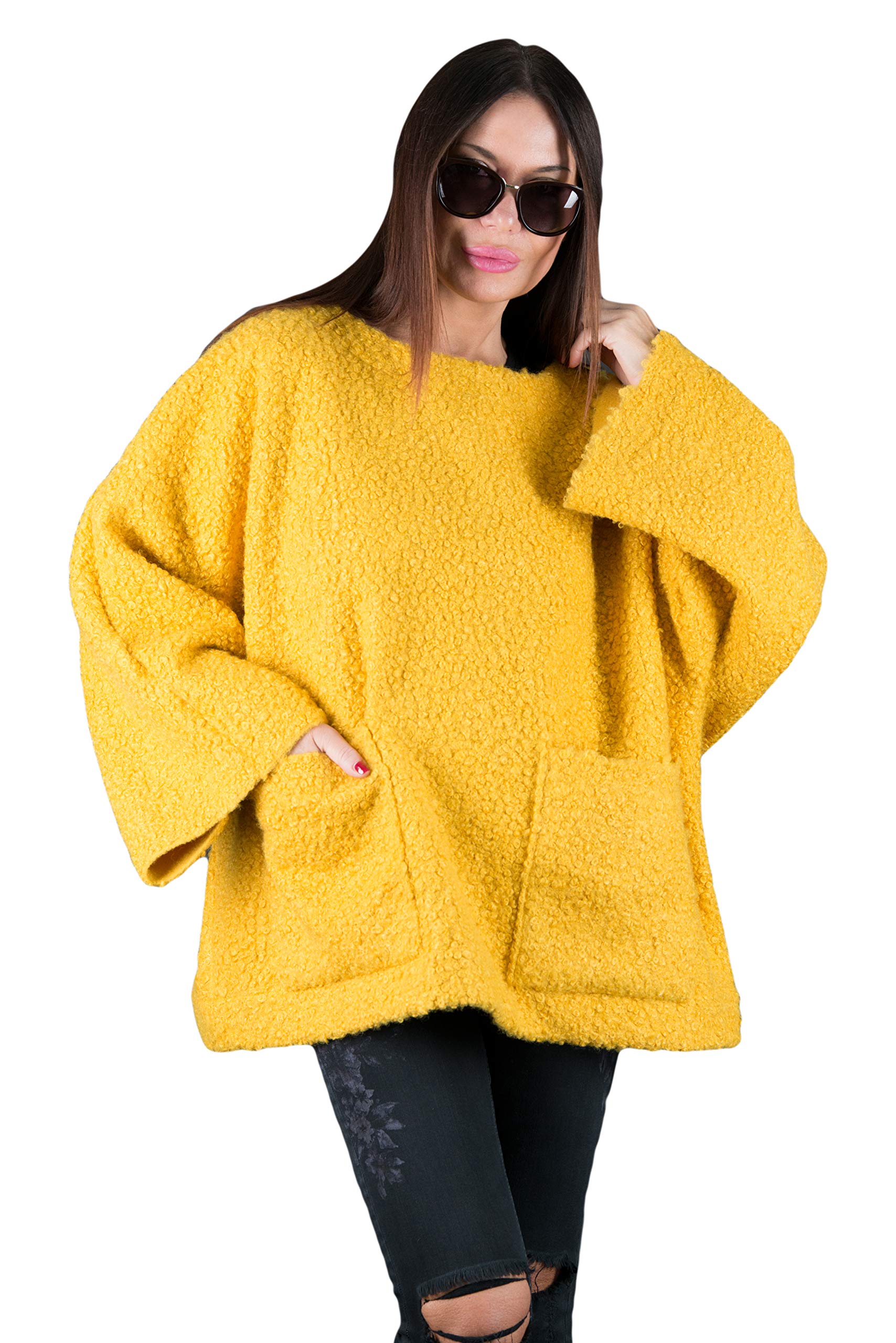 Women's Wool Poncho with Long Sleeves and Pockets - Trendy Plus Size Loose Dress for Fall & Winter - Perfect for Casual Outings, Travel, and Layering in Cold Weather