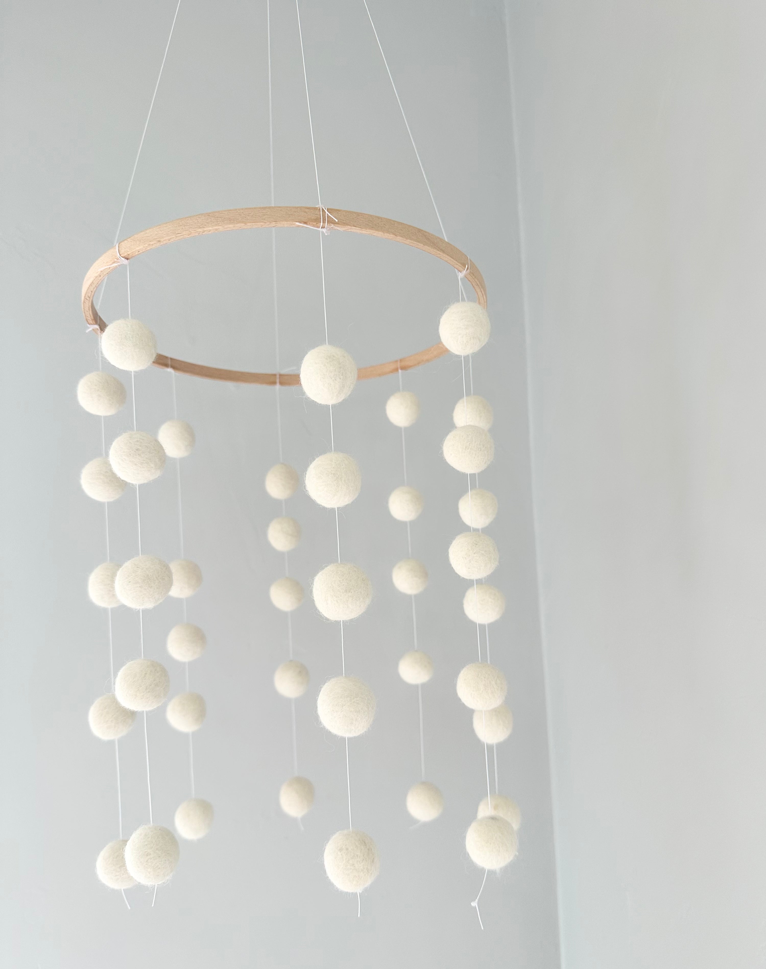 Simply White Felt Ball Ceiling Mobile - Handmade Nursery Decor, Baby Room Hanging Ornament, Boho Chic Home Decoration for Bedroom & Kids Playroom - Perfect for Newborn Gifts, Baby Showers & Gender Neutral Nursery Themes