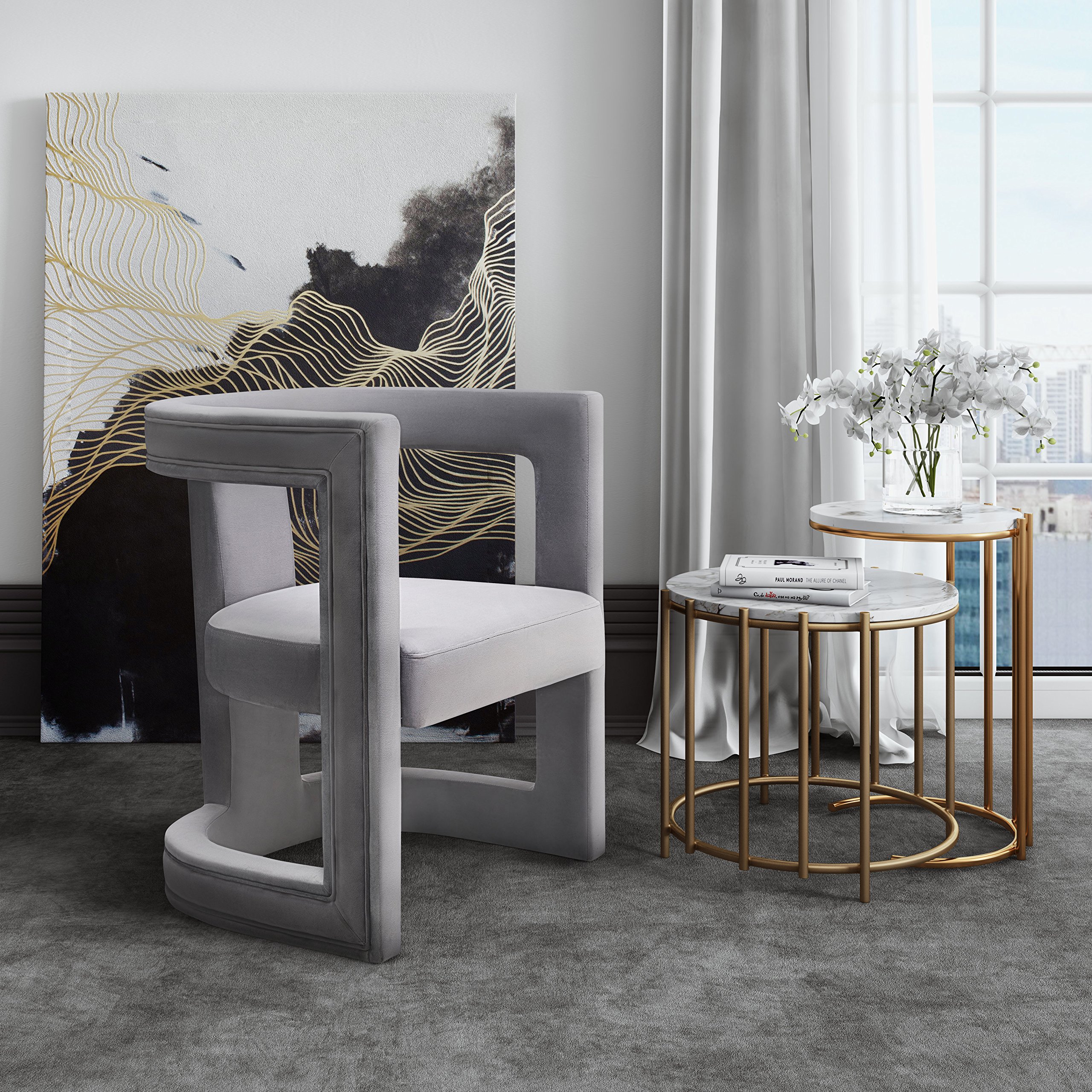 TOV Furniture ADA Accent Chair - Modern Velvet Upholstery with Birch Wood Frame in Grey - Perfect for Living Room, Bedroom or Office Decor
