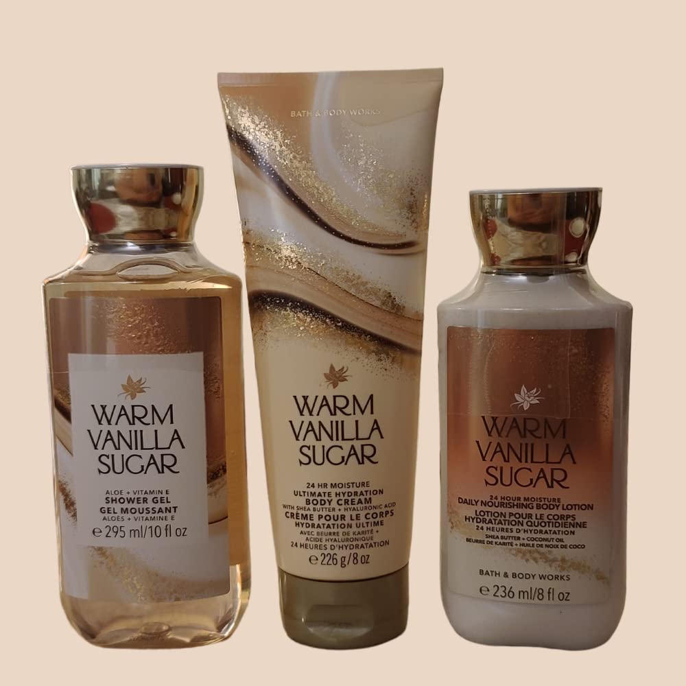 Bath & Body Works Warm Vanilla Sugar Body Care Gift Set - Moisturizing Shower Gel, Body Lotion & Cream for Soft Skin | Perfect for Self-Care, Spa Days & Holiday Gifts