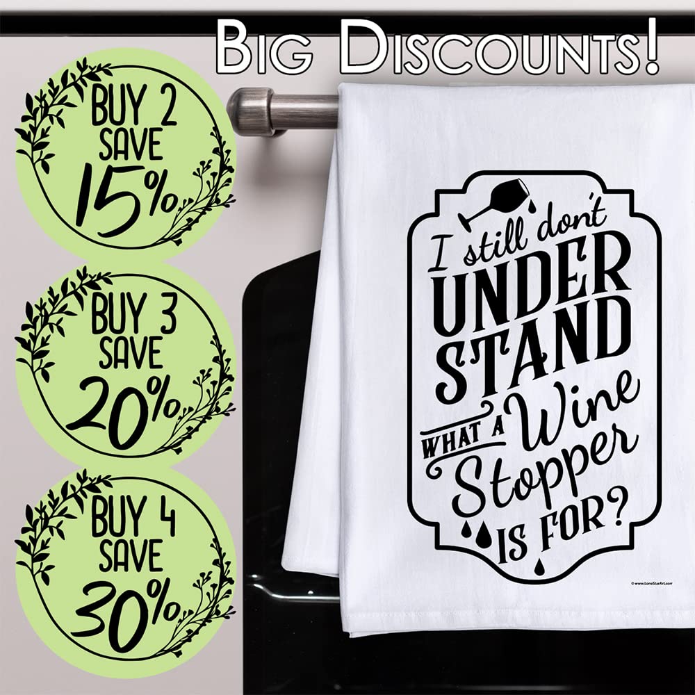 Funny Wine Stopper Kitchen Towels with Sayings - Decorative Dish Towels for Housewarming Gifts - Multi-Use Cute Kitchen Accessories - Perfect Funny Gifts for Women | Great for Wine Parties, Kitchen Decor & Hostess Gifts